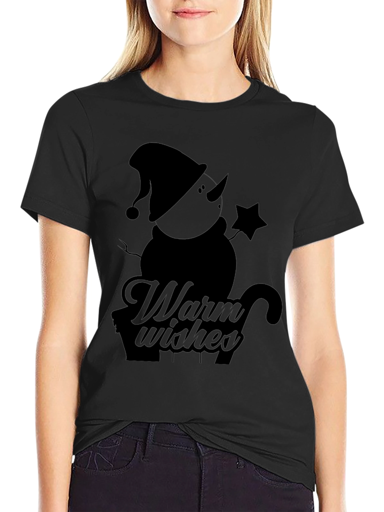 Warm Wishes Snowman Black T-Shirt