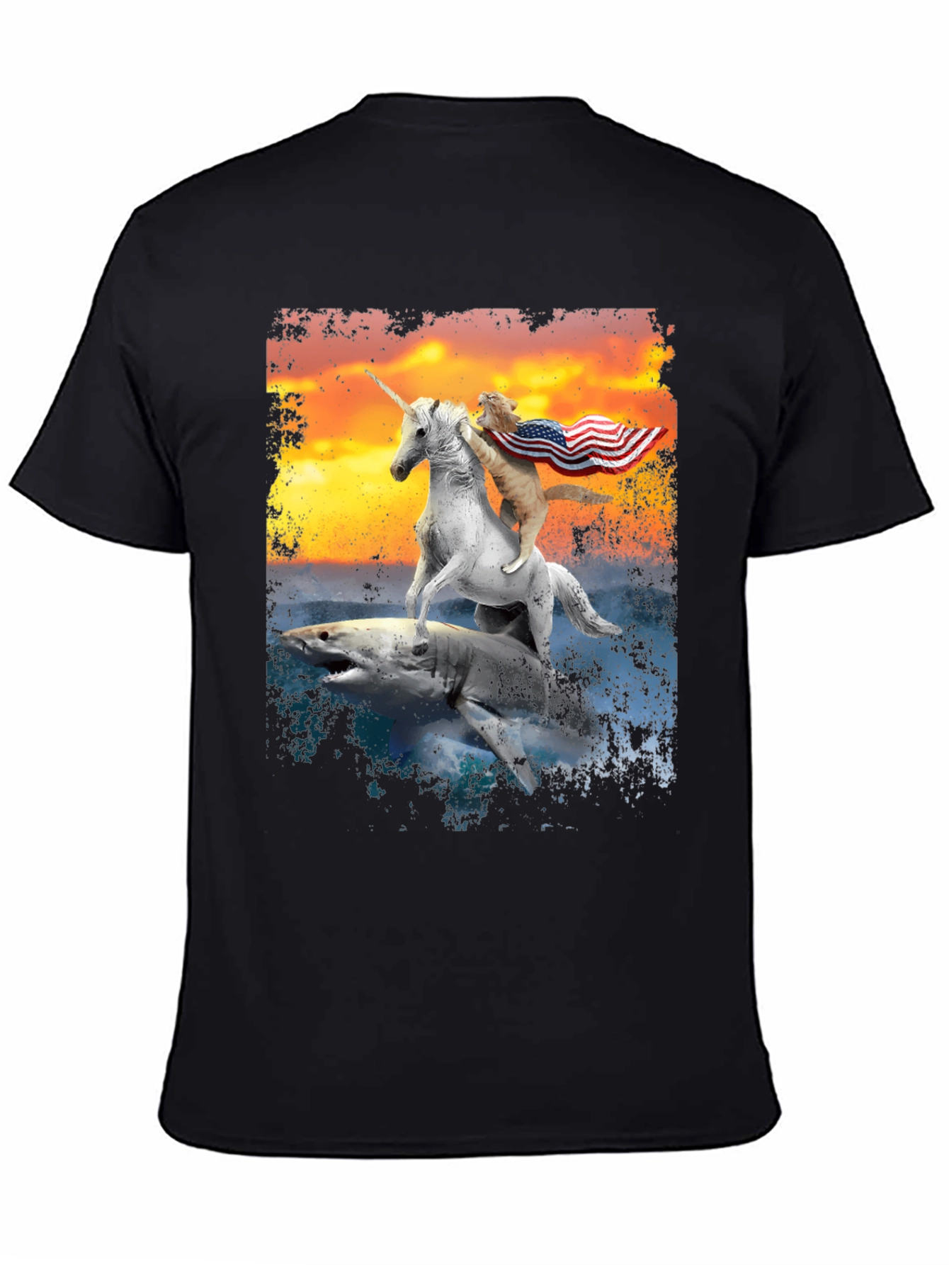 Patriotic Cat Riding Unicorn Shark T-Shirt