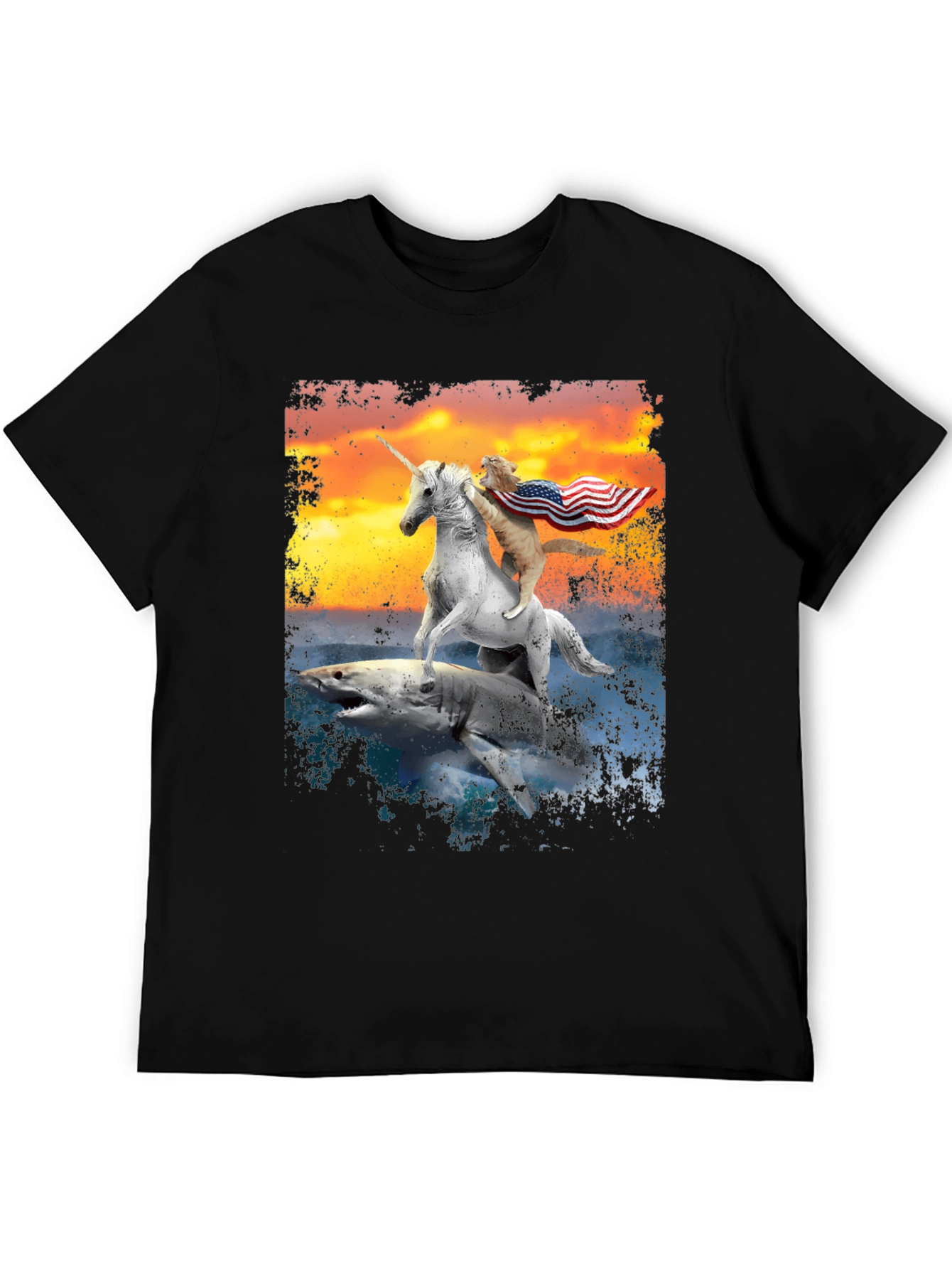 Patriotic Cat Riding Unicorn Shark T-Shirt