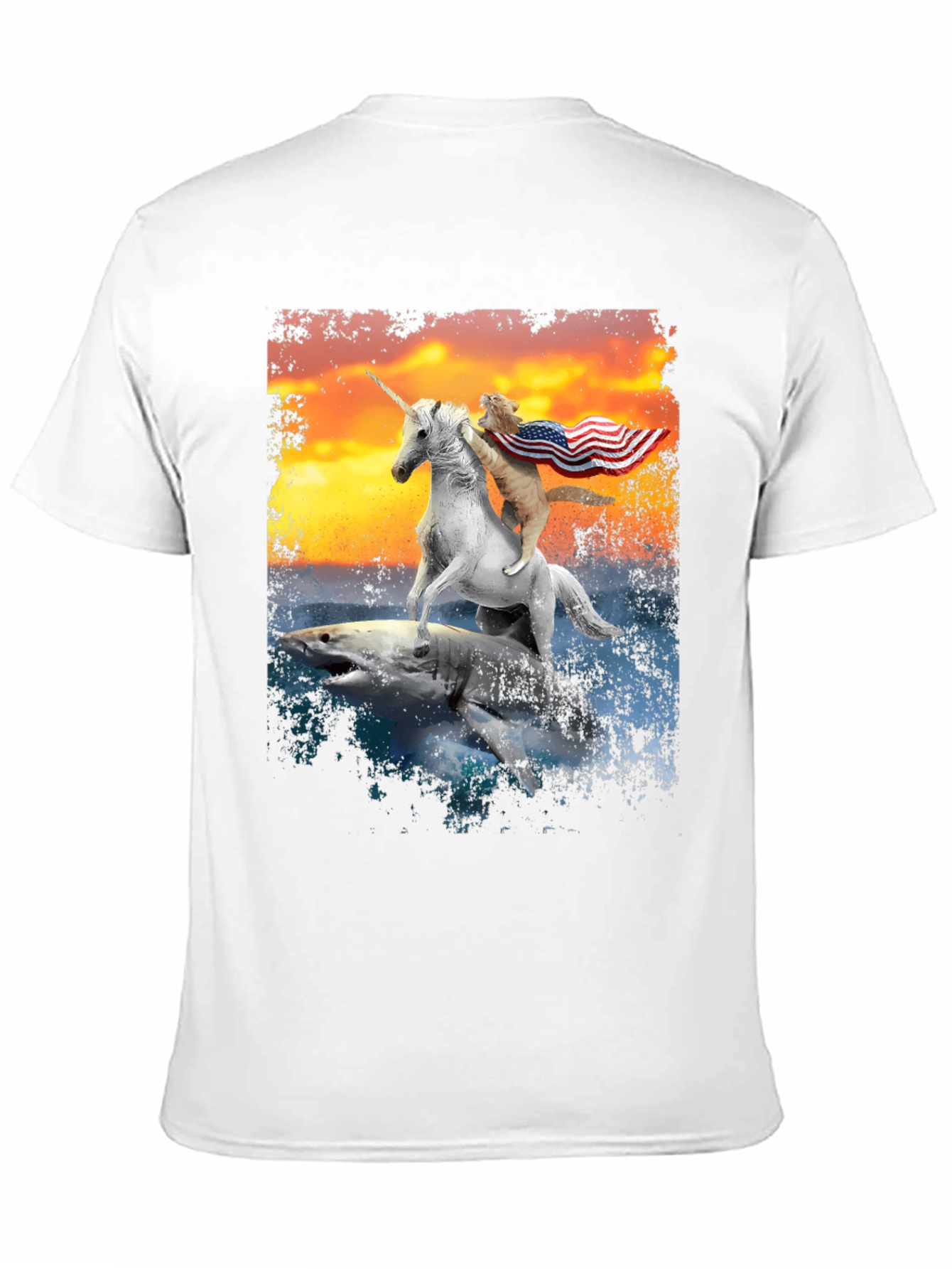 Patriotic Cat Riding Unicorn Shark T-Shirt