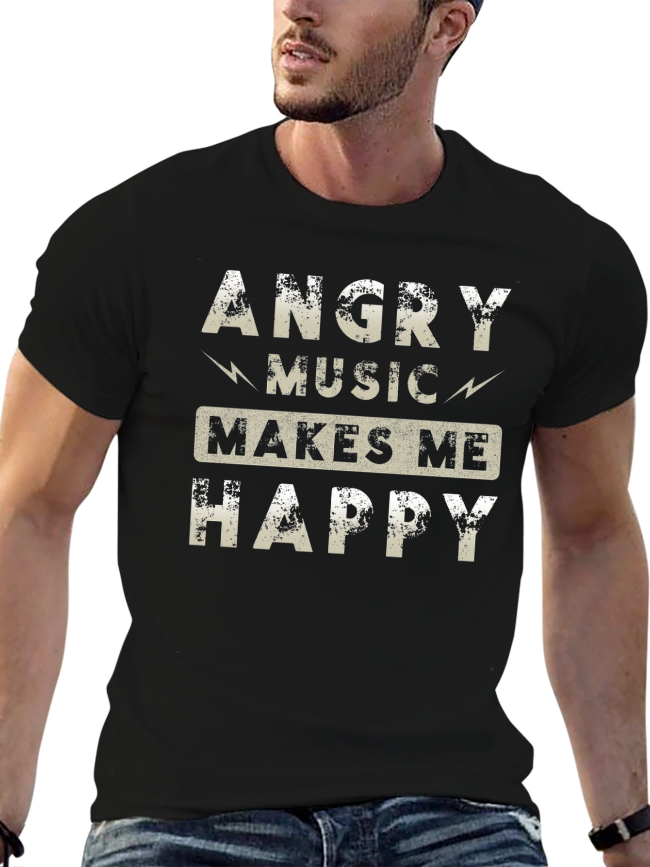 Angry Music Makes Me Happy Black Graphic Tee