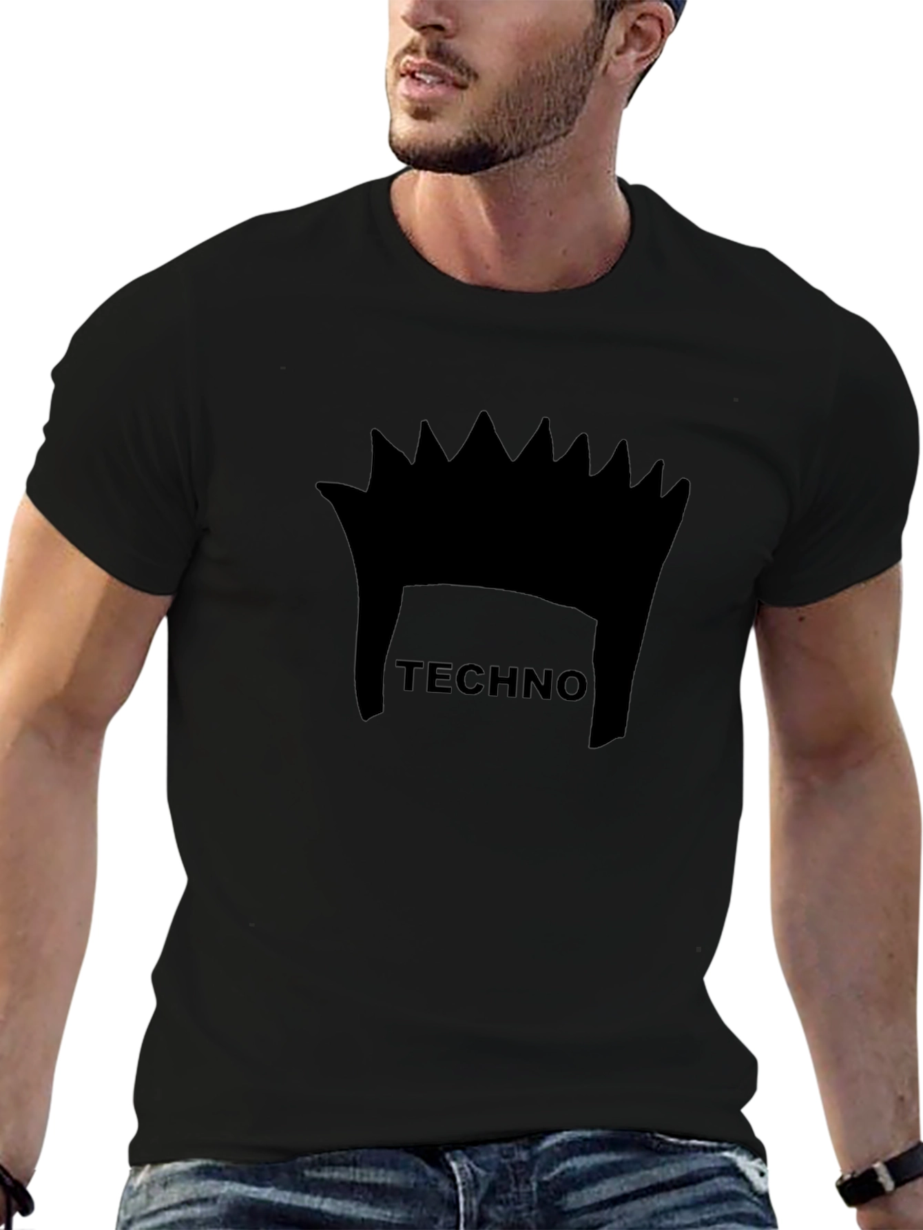 Techno Music Crown Graphic Black T-Shirt
