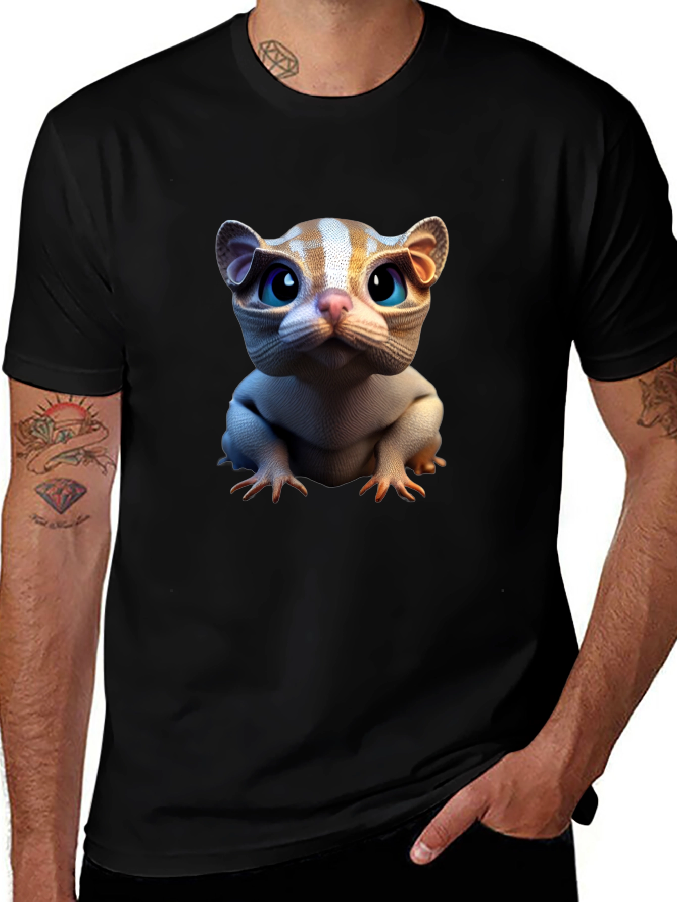 Cat Creature Graphic Tee - Black Short Sleeve