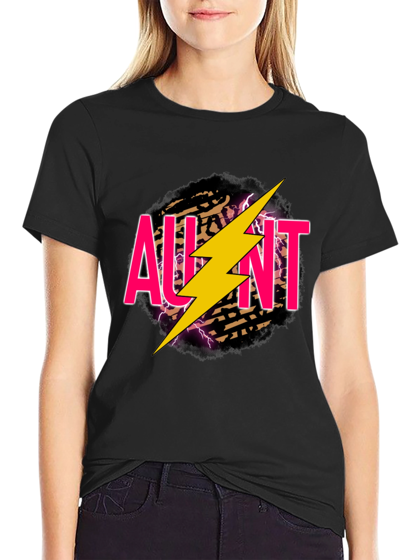 Aunt Lightning Bolt Graphic Tee - Black