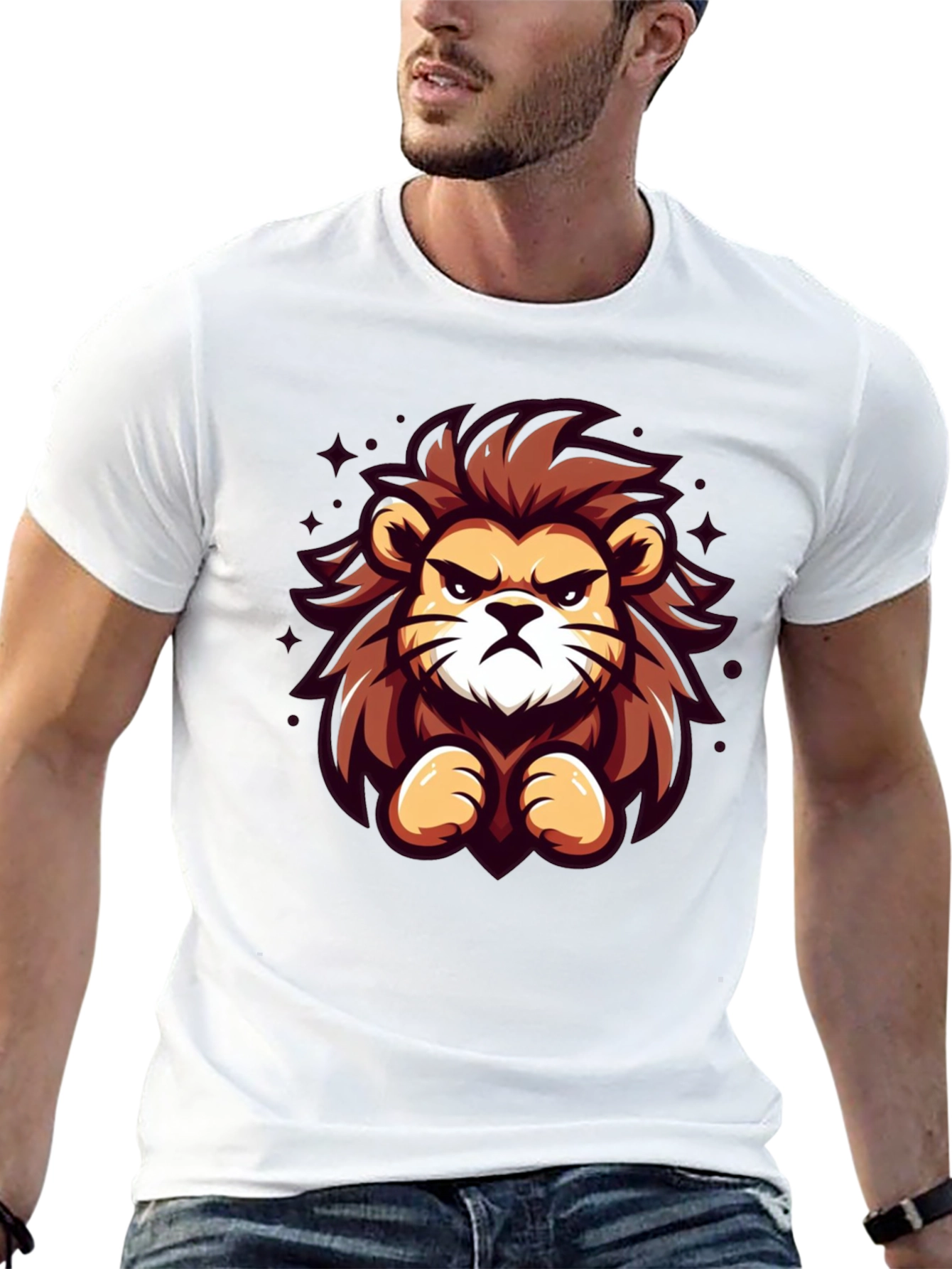 Cartoon Lion Graphic Black T-Shirt