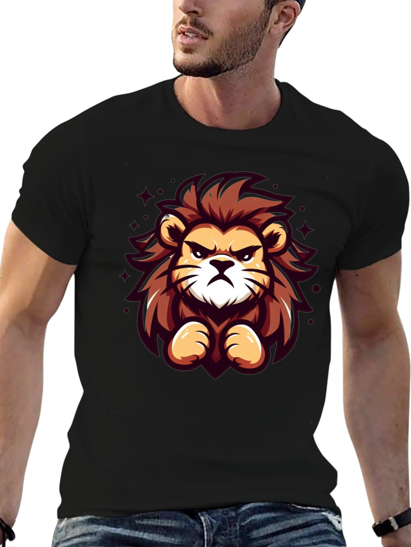 Cartoon Lion Graphic Black T-Shirt
