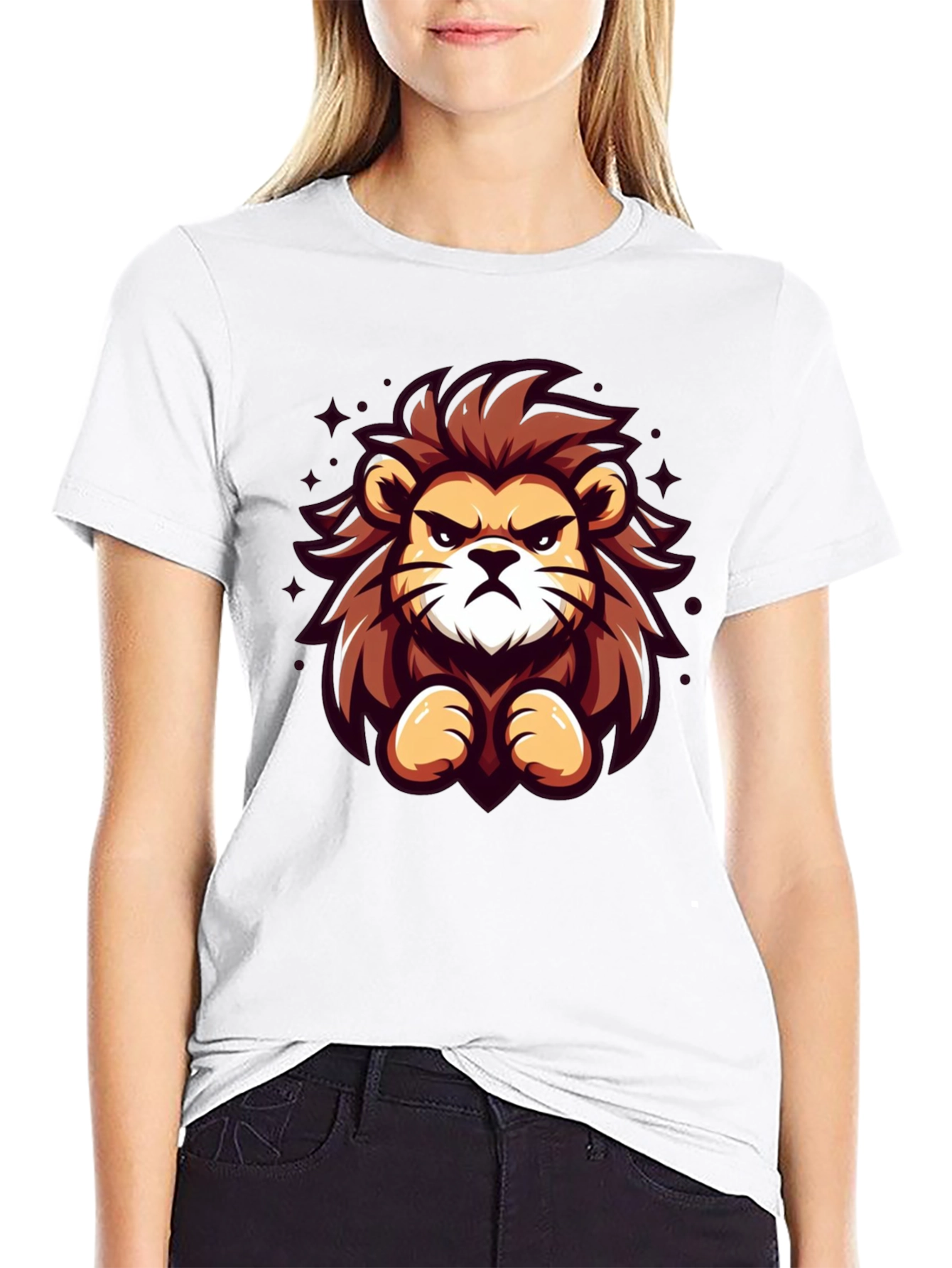 Cartoon Lion Graphic Black T-Shirt