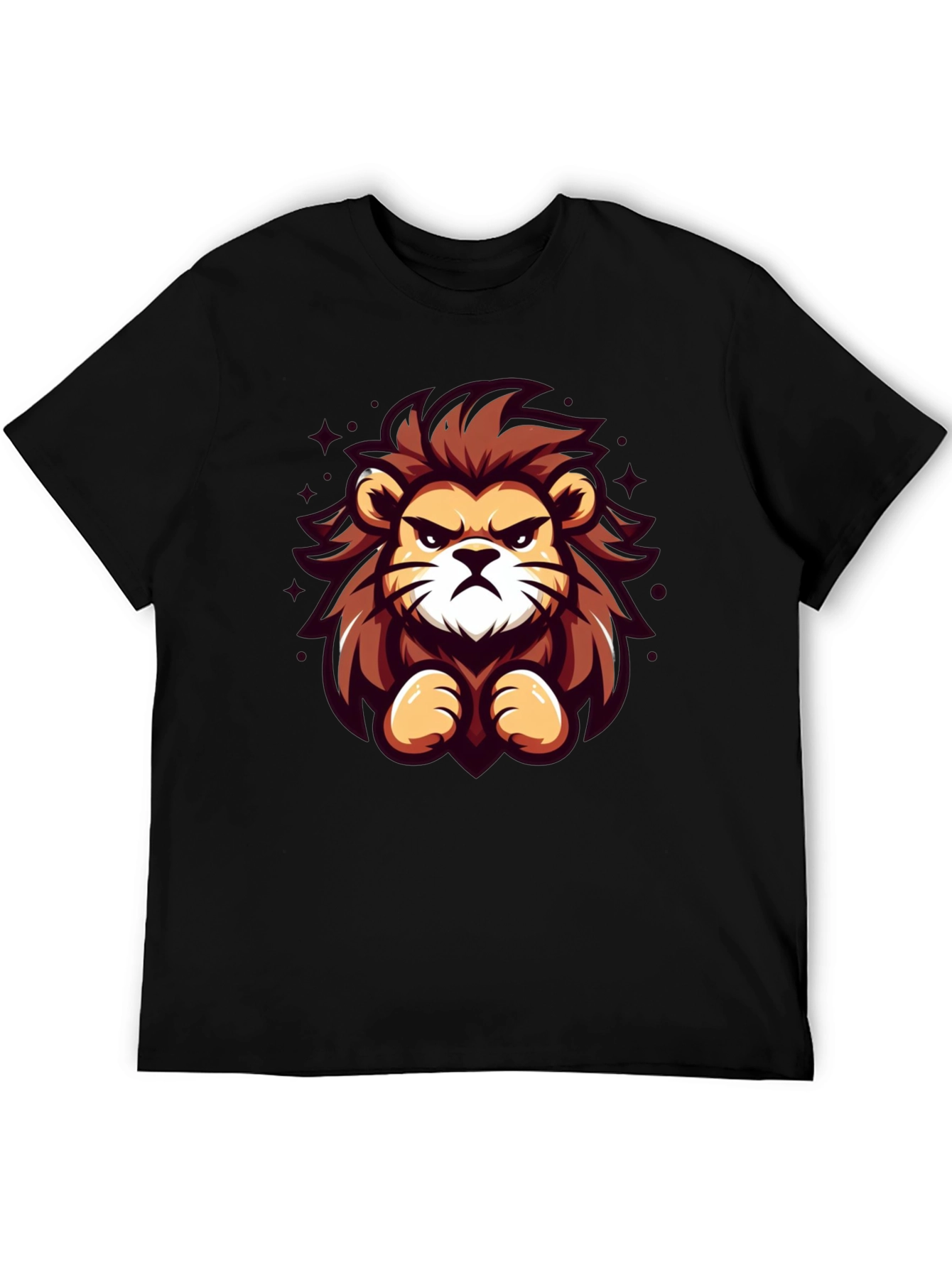 Cartoon Lion Graphic Black T-Shirt