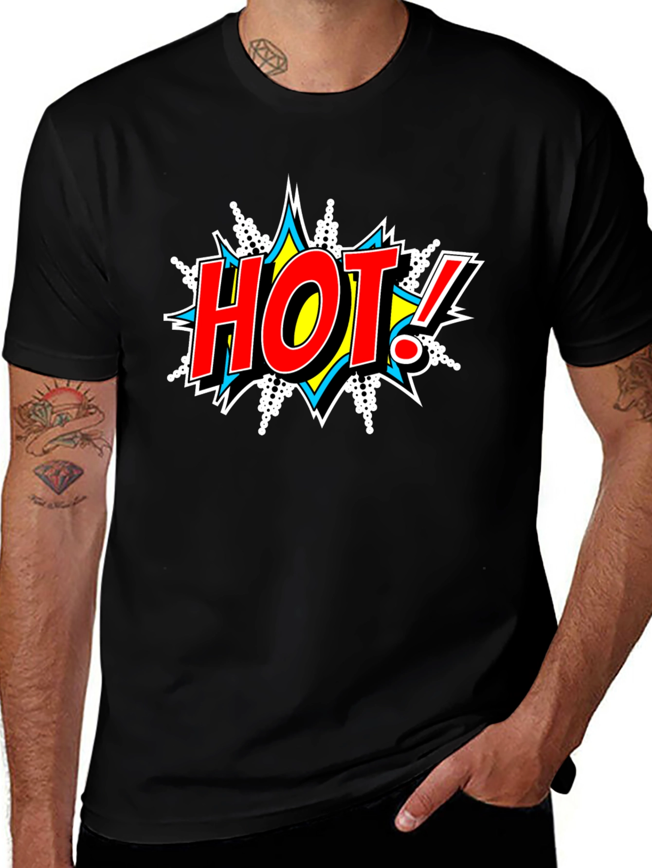 Comic Style HOT! Graphic Black T-Shirt