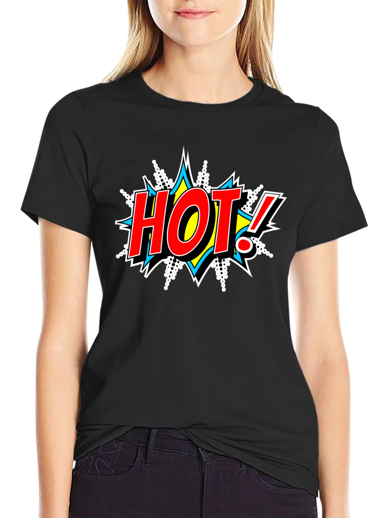 Comic Style HOT! Graphic Black T-Shirt