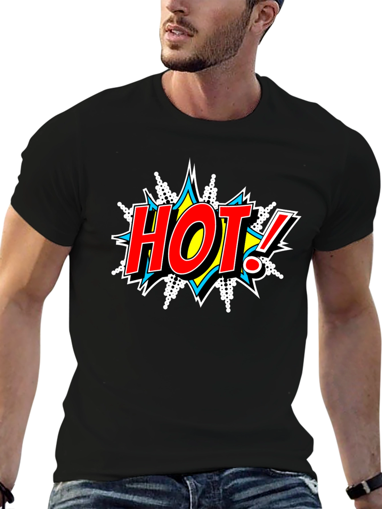 Comic Style HOT! Graphic Black T-Shirt