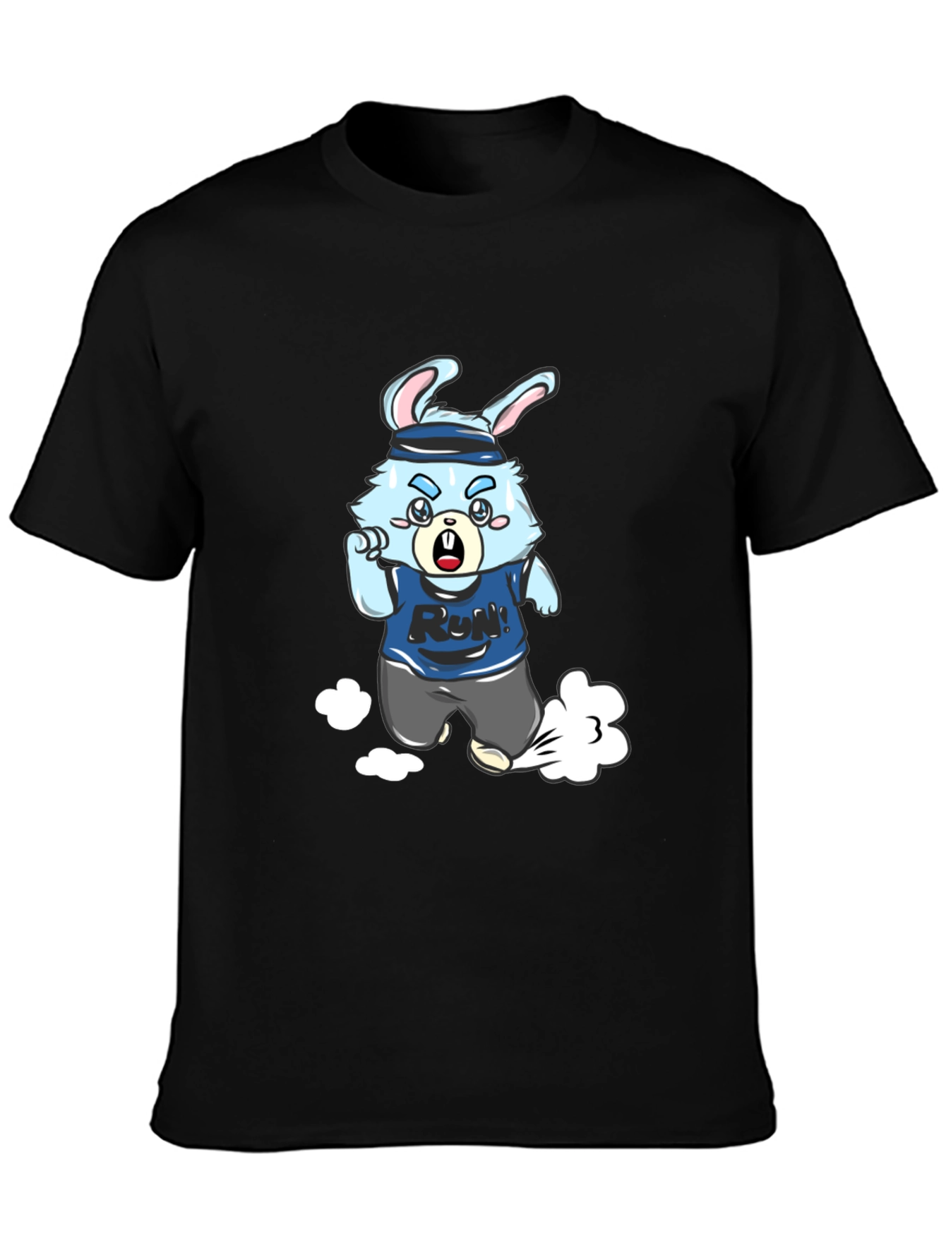 Running Rabbit Graphic Tee - Black Cotton Blend
