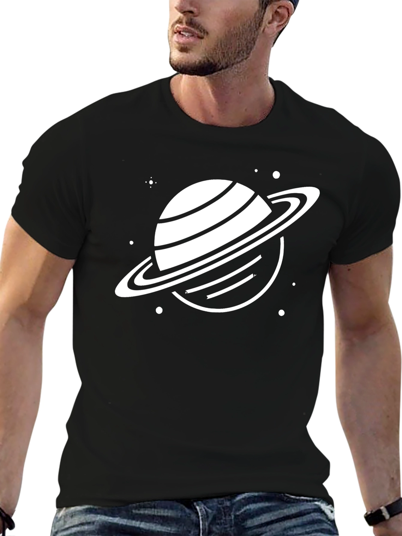 Saturn Graphic Tee - Black Cotton Blend T-Shirt
