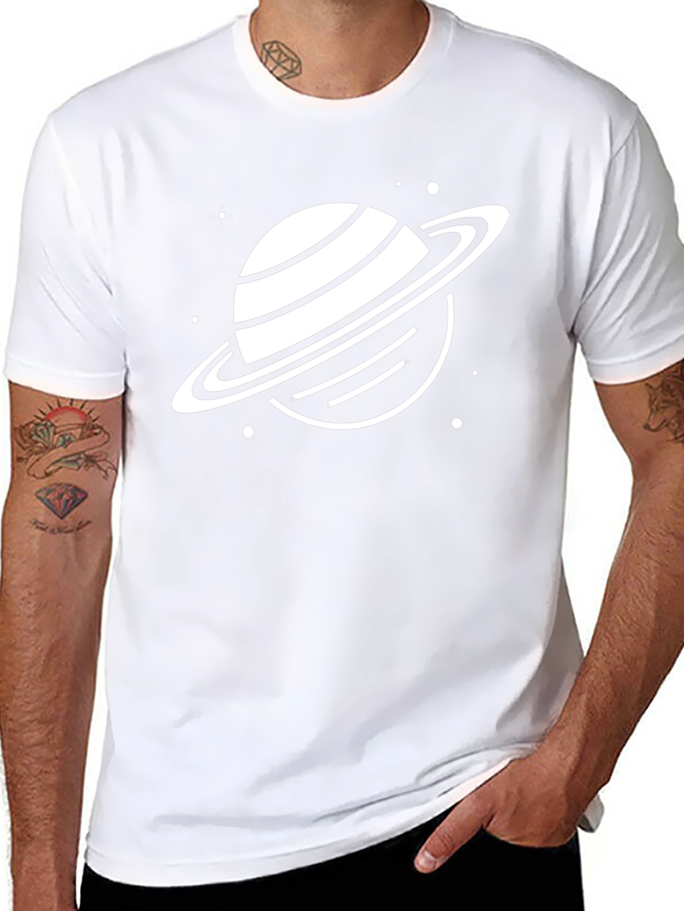 Saturn Graphic Tee - Black Cotton Blend T-Shirt