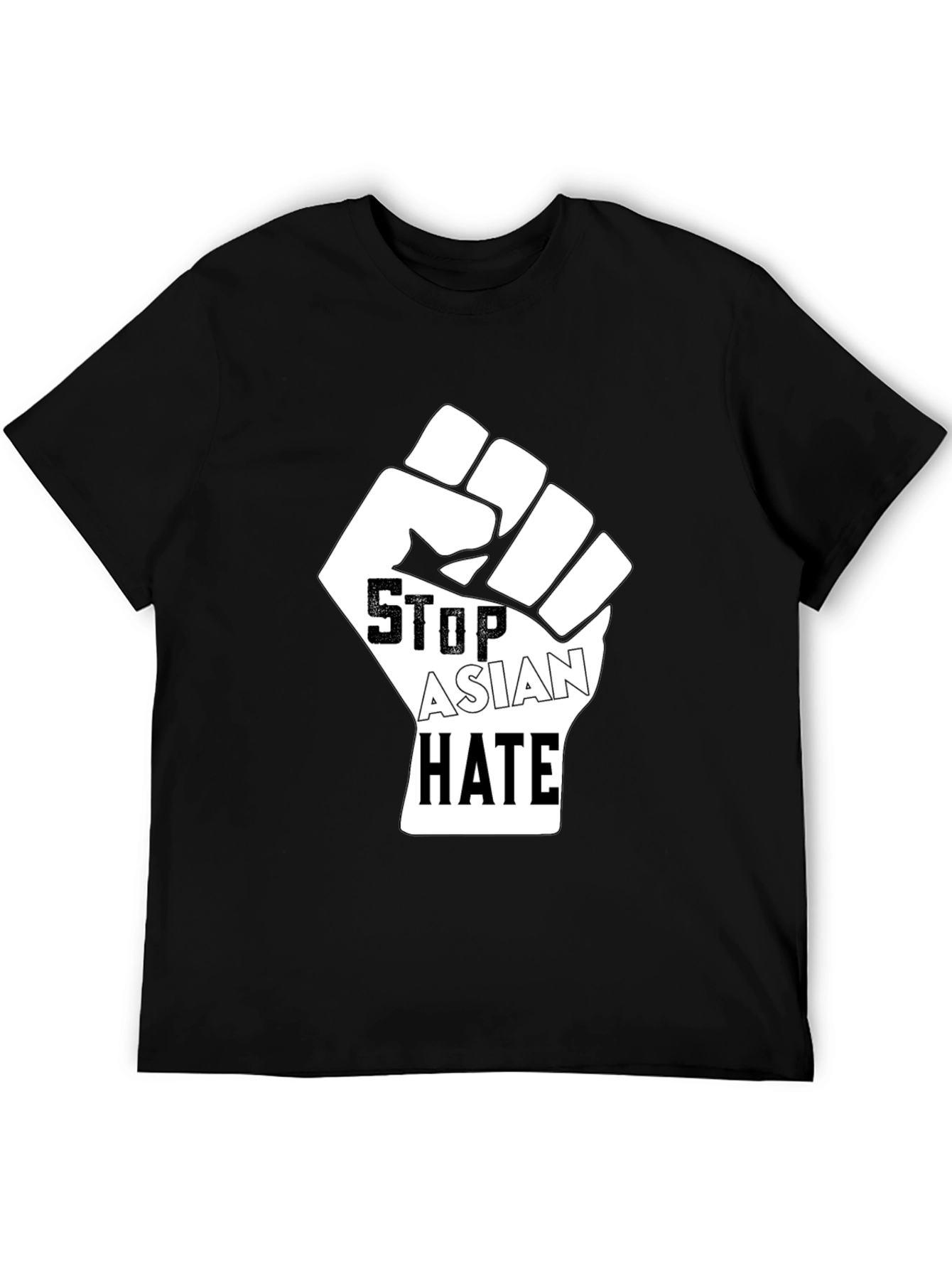 Stop Asian Hate Fist Graphic T-Shirt - Black