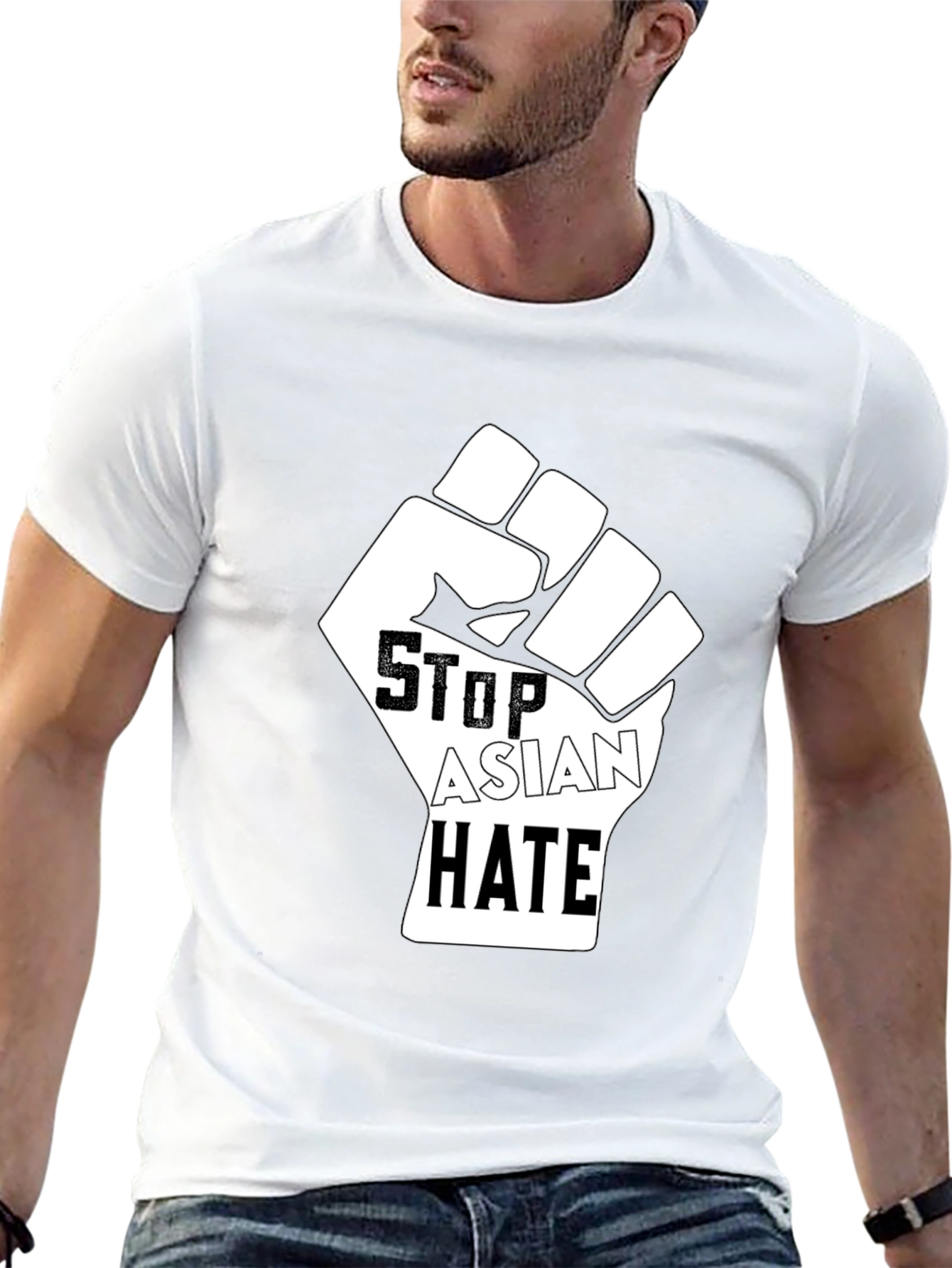 Stop Asian Hate Fist Graphic T-Shirt - Black