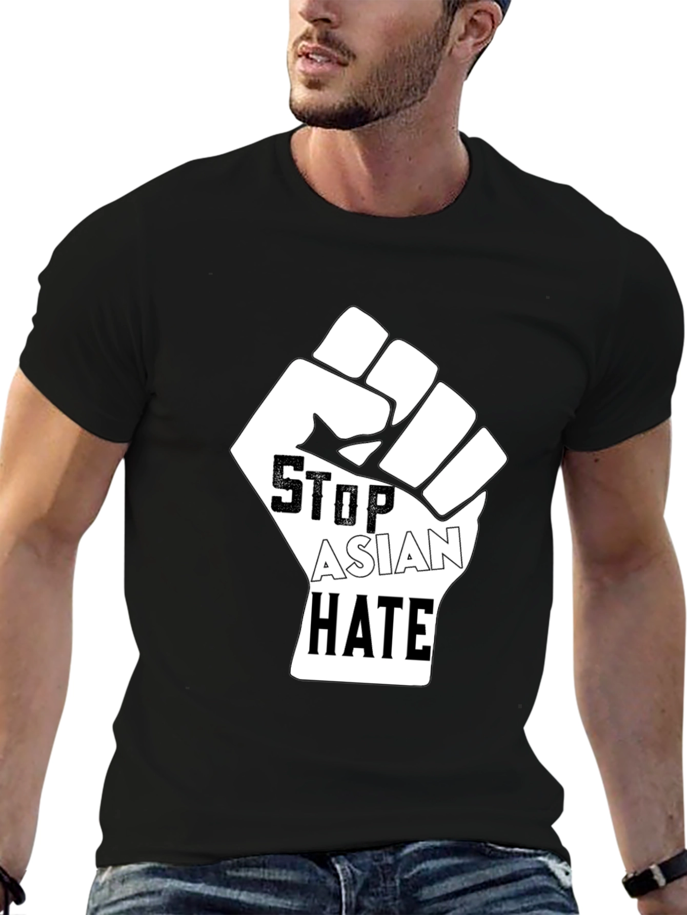 Stop Asian Hate Fist Graphic T-Shirt - Black