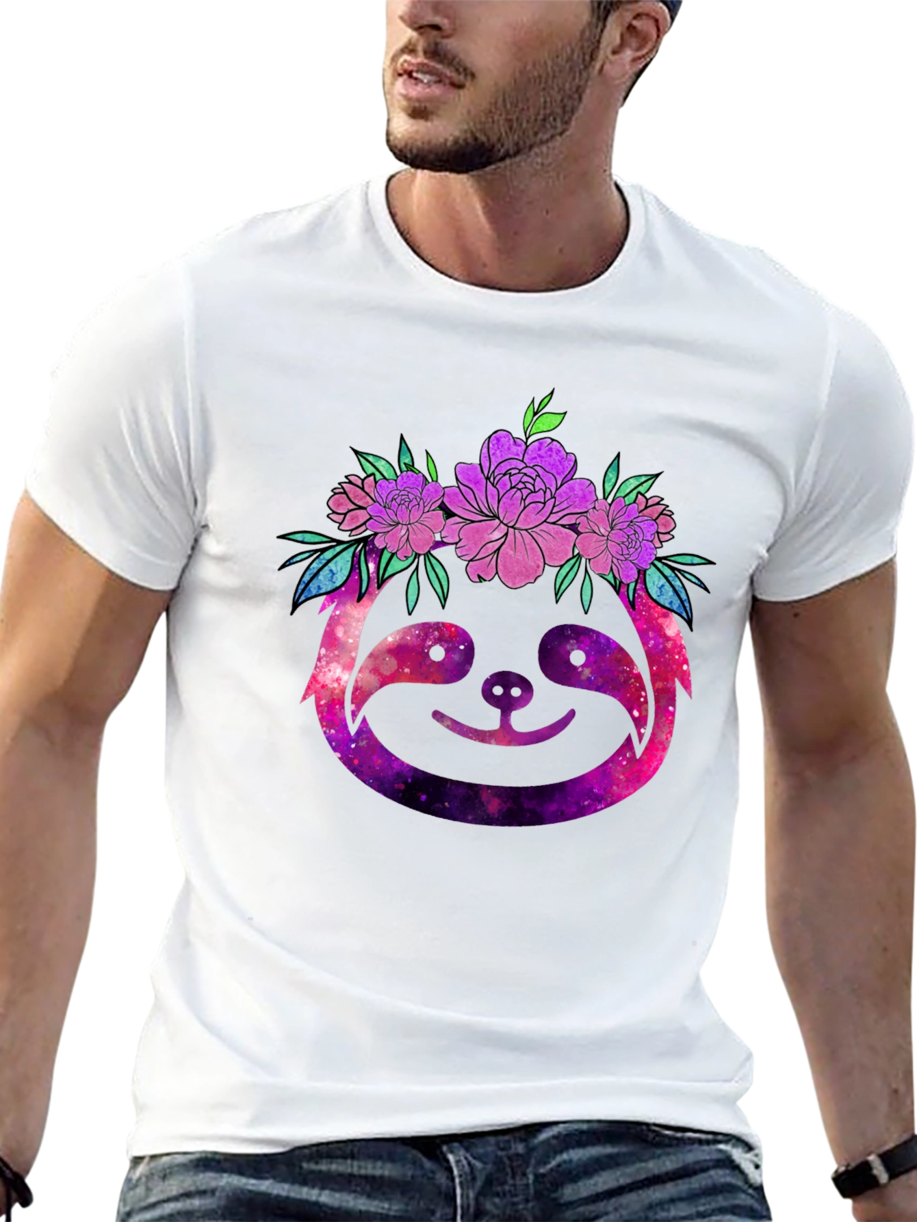 Galaxy Sloth Floral Crown Graphic Tee