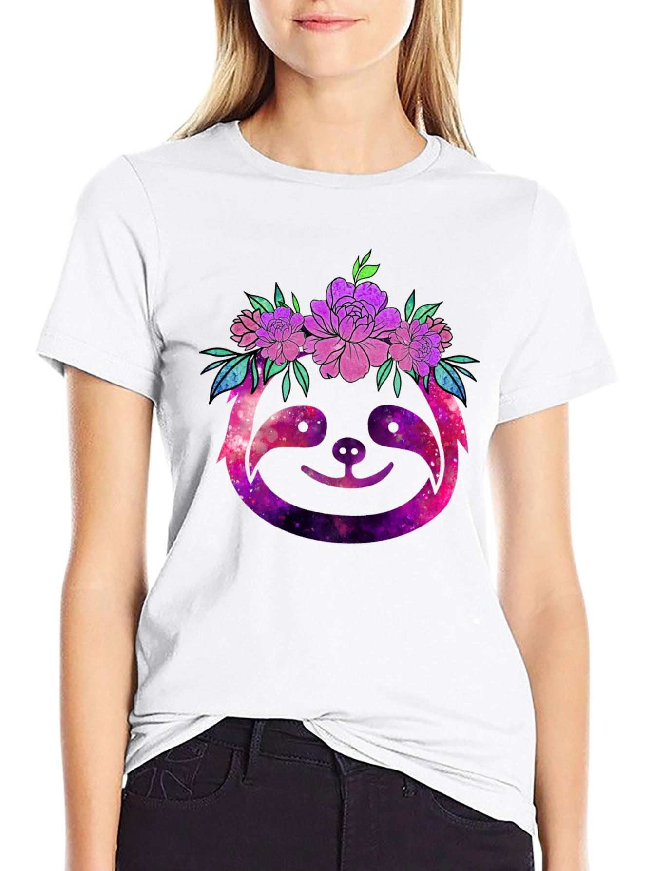 Galaxy Sloth Floral Crown Graphic Tee
