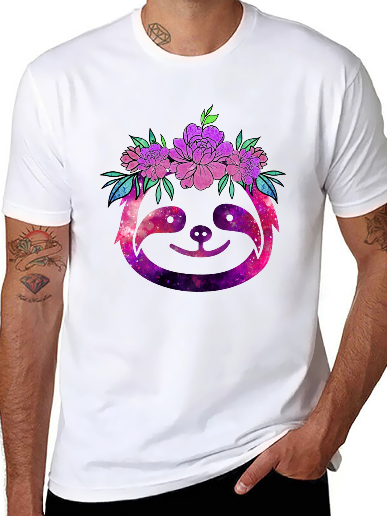Galaxy Sloth Floral Crown Graphic Tee