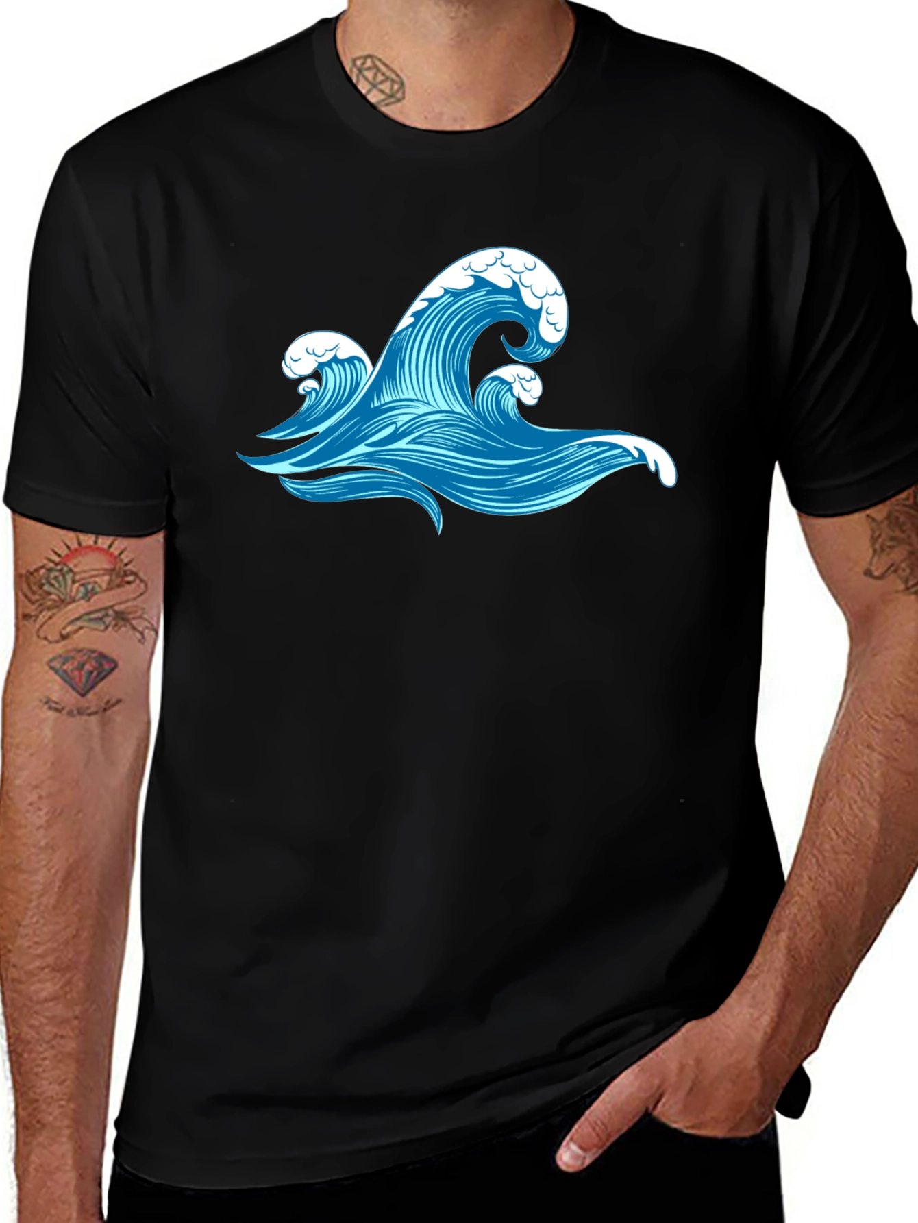 Ocean Wave Graphic Black T-Shirt
