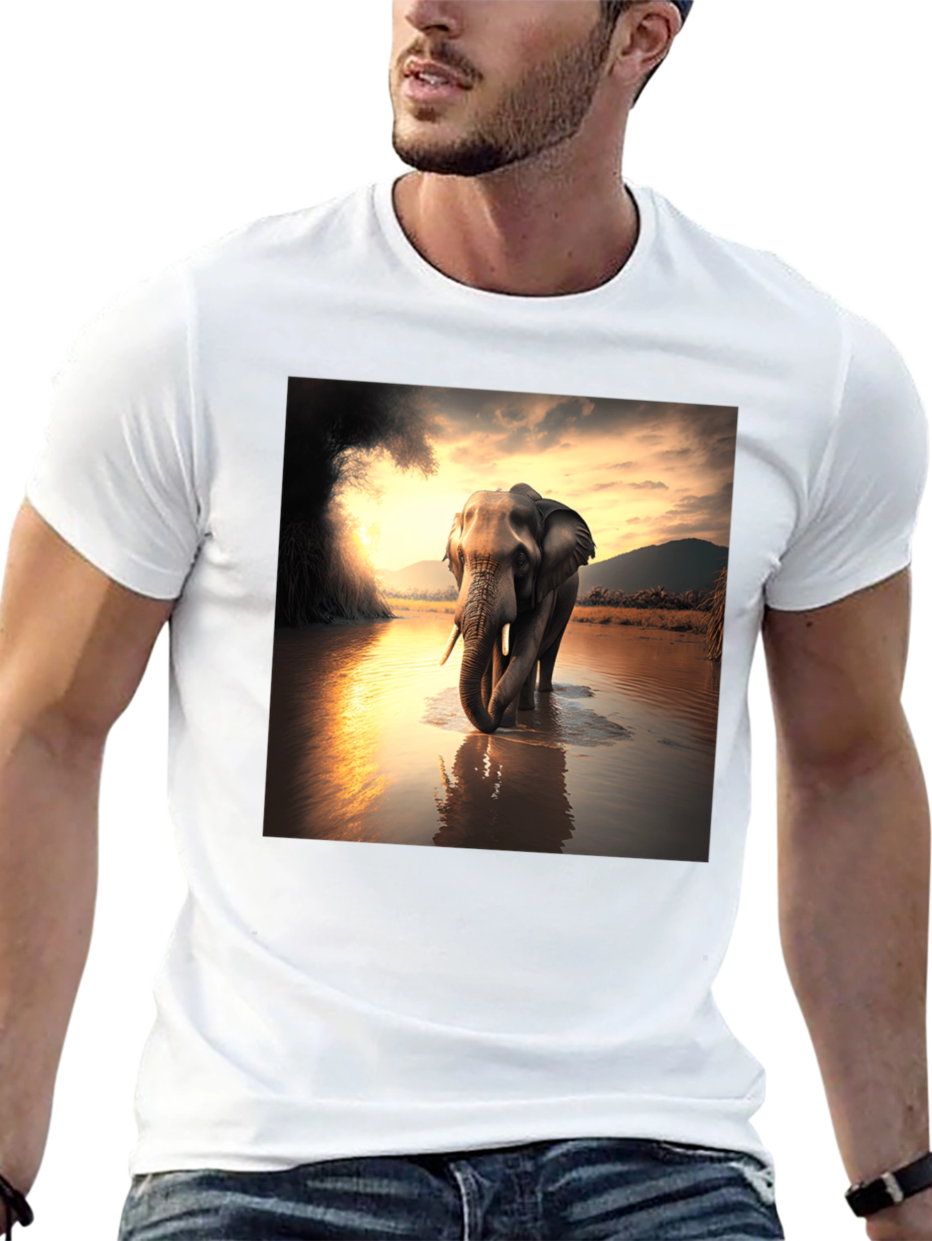 Elephant River T-Shirt - Black Cotton Tee
