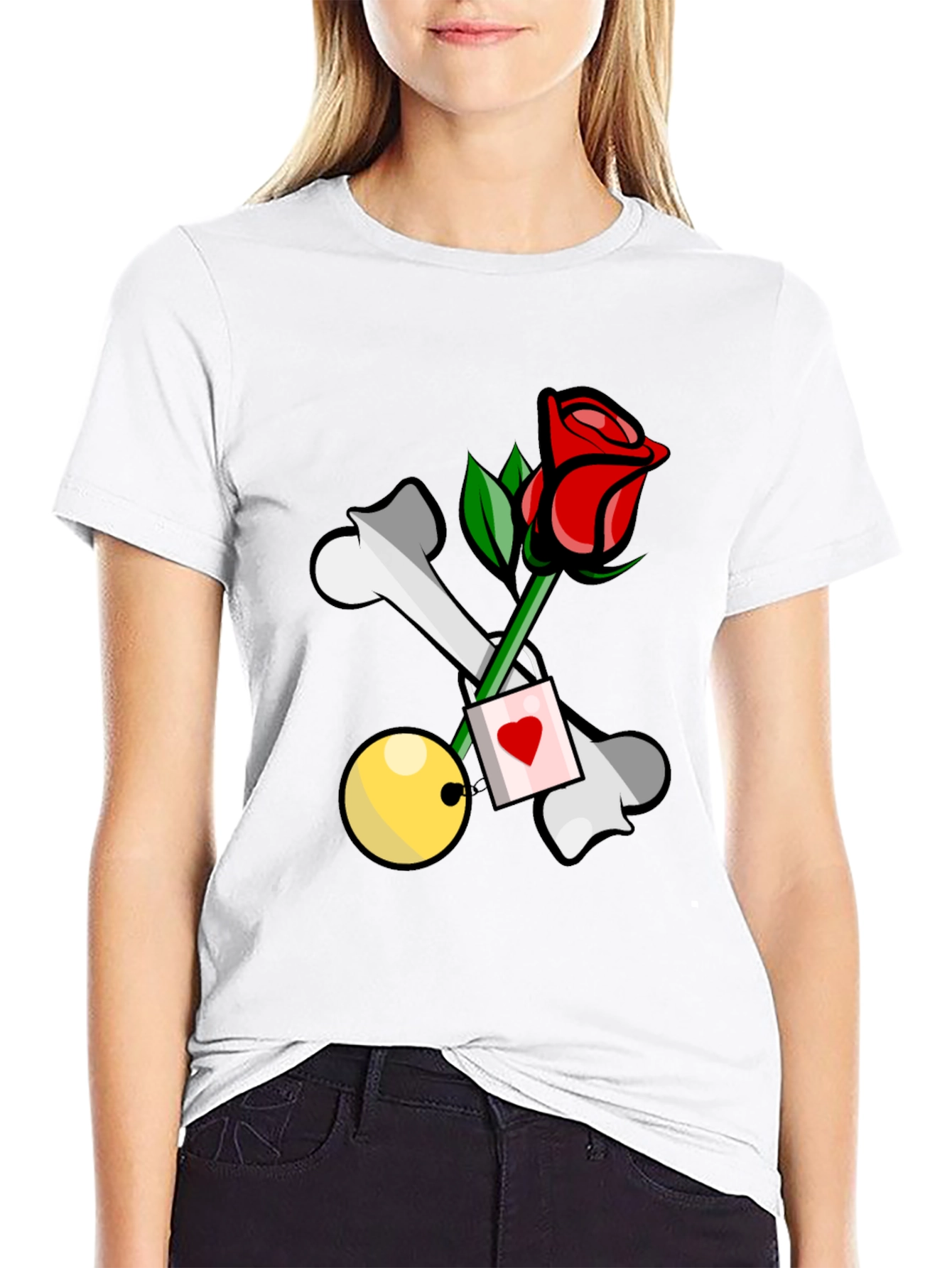 Rose & Bones Graphic Tee - Edgy Style