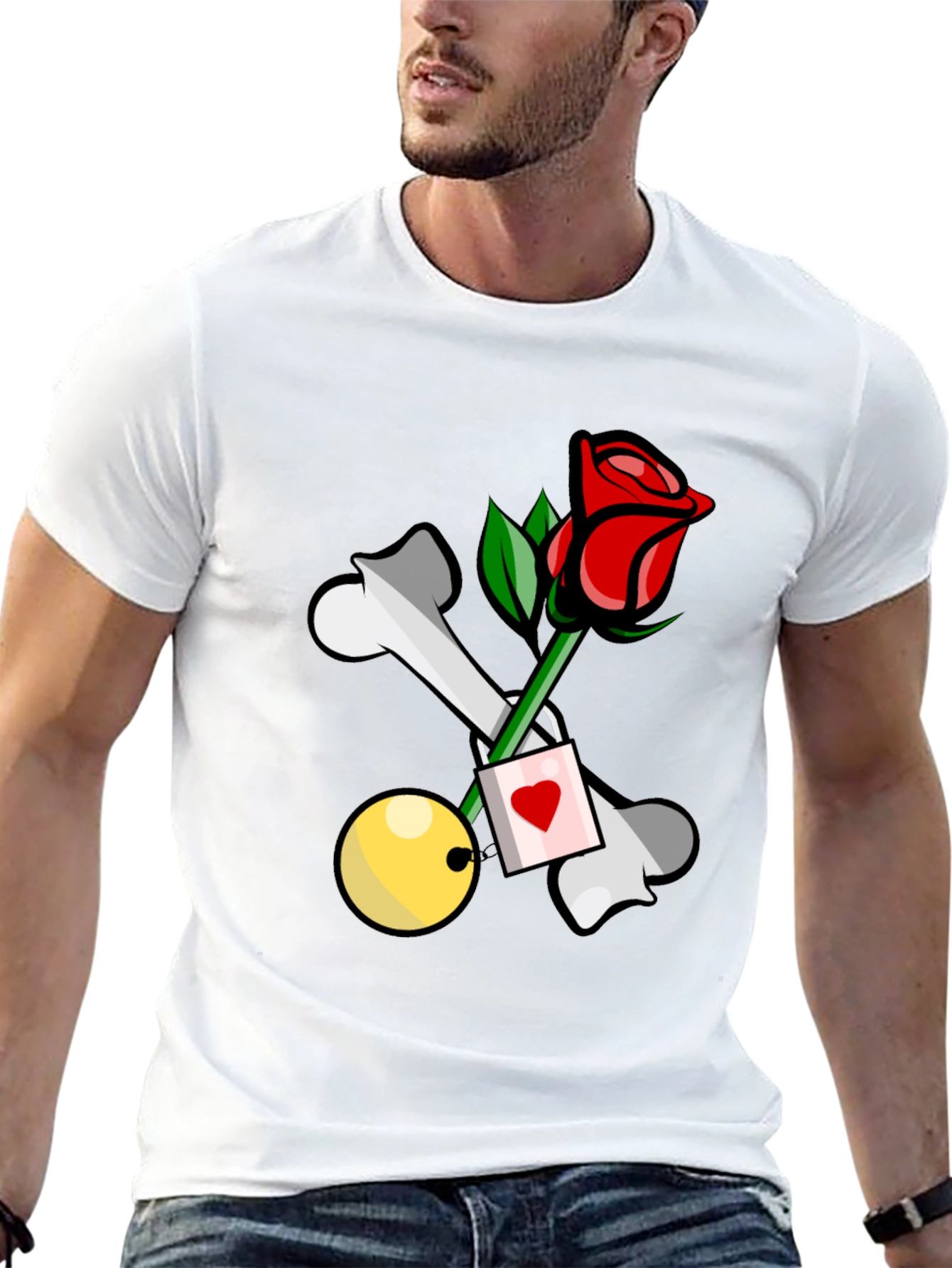 Rose & Bones Graphic Tee - Edgy Style