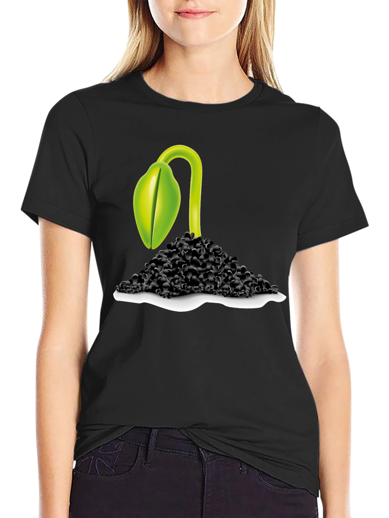 Sprout Graphic Tee - Black Cotton Blend T-Shirt