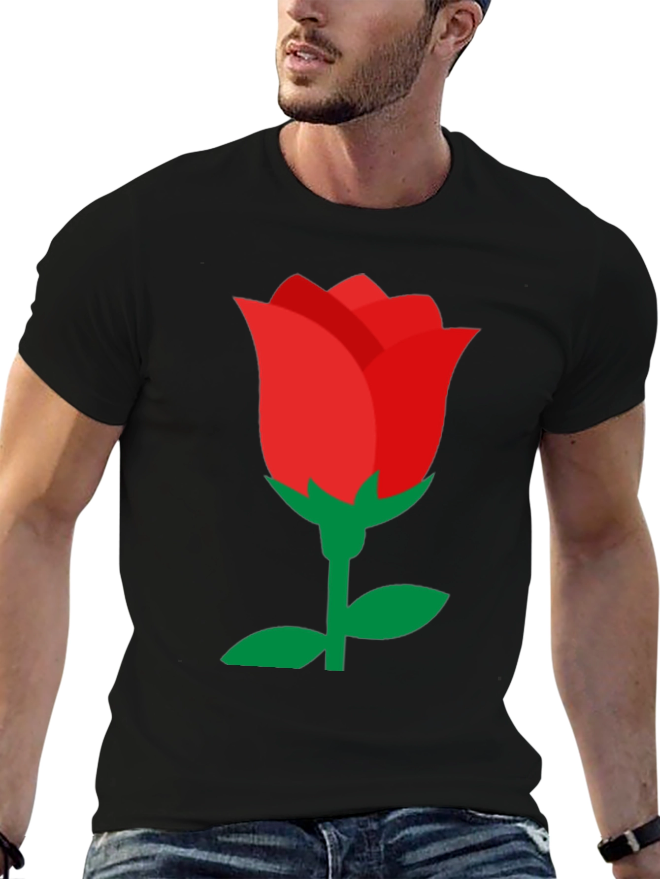 Red Rose Graphic Black T-Shirt - Classic Style