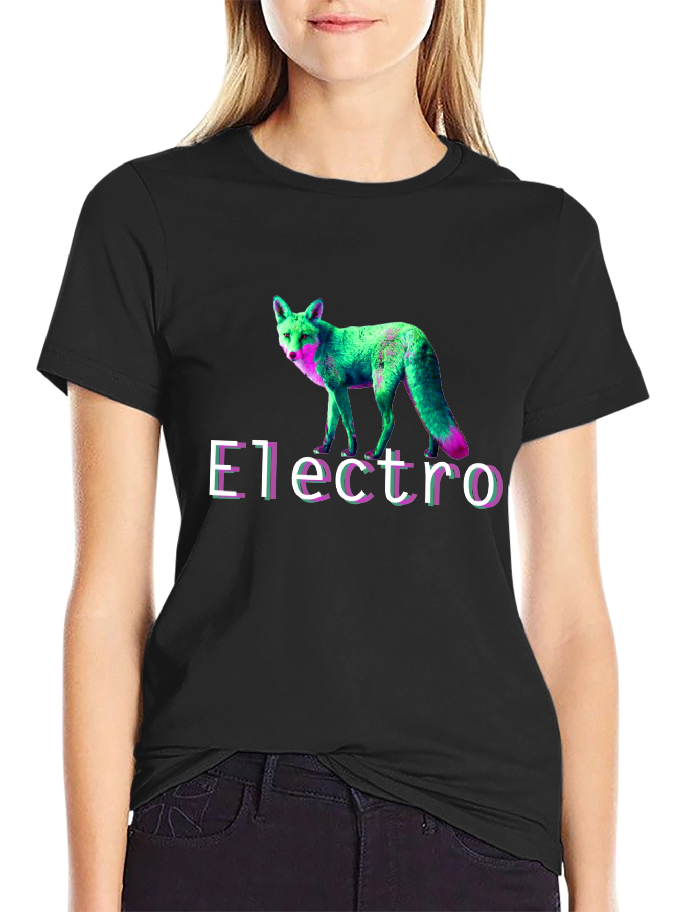 Electro Fox Graphic Tee - Stylish Black T-Shirt