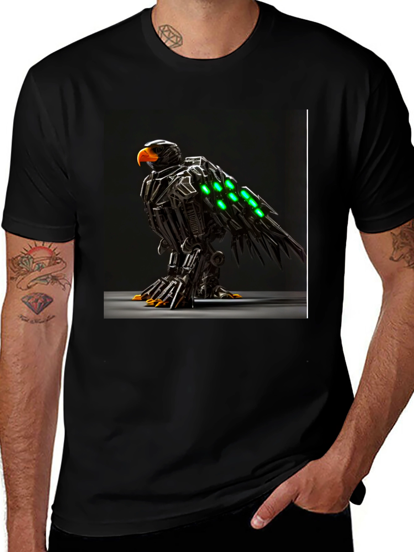 Robotic Eagle Graphic Tee - Bold Black