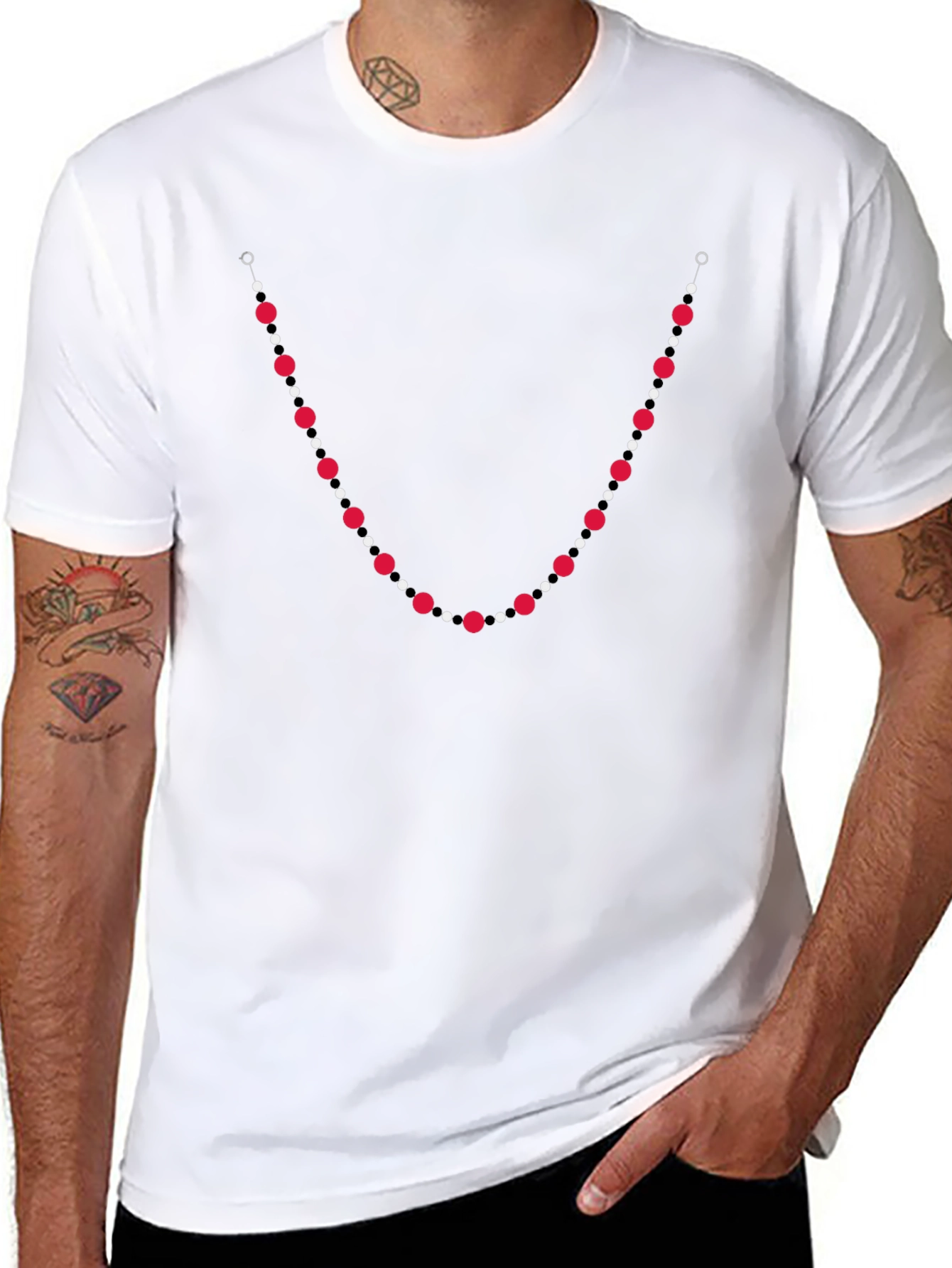 Unique Bead Necklace Print Black T-Shirt