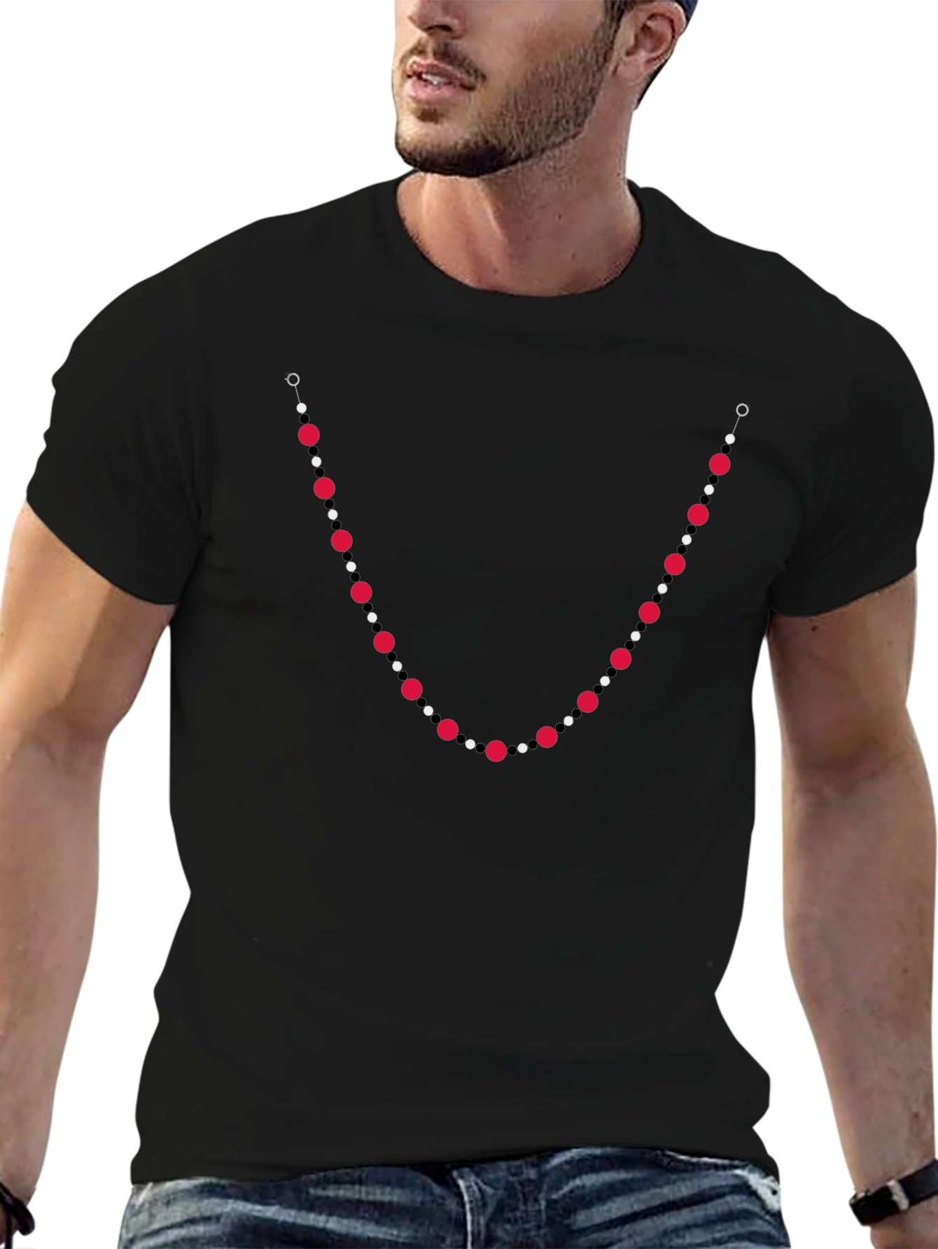 Unique Bead Necklace Print Black T-Shirt