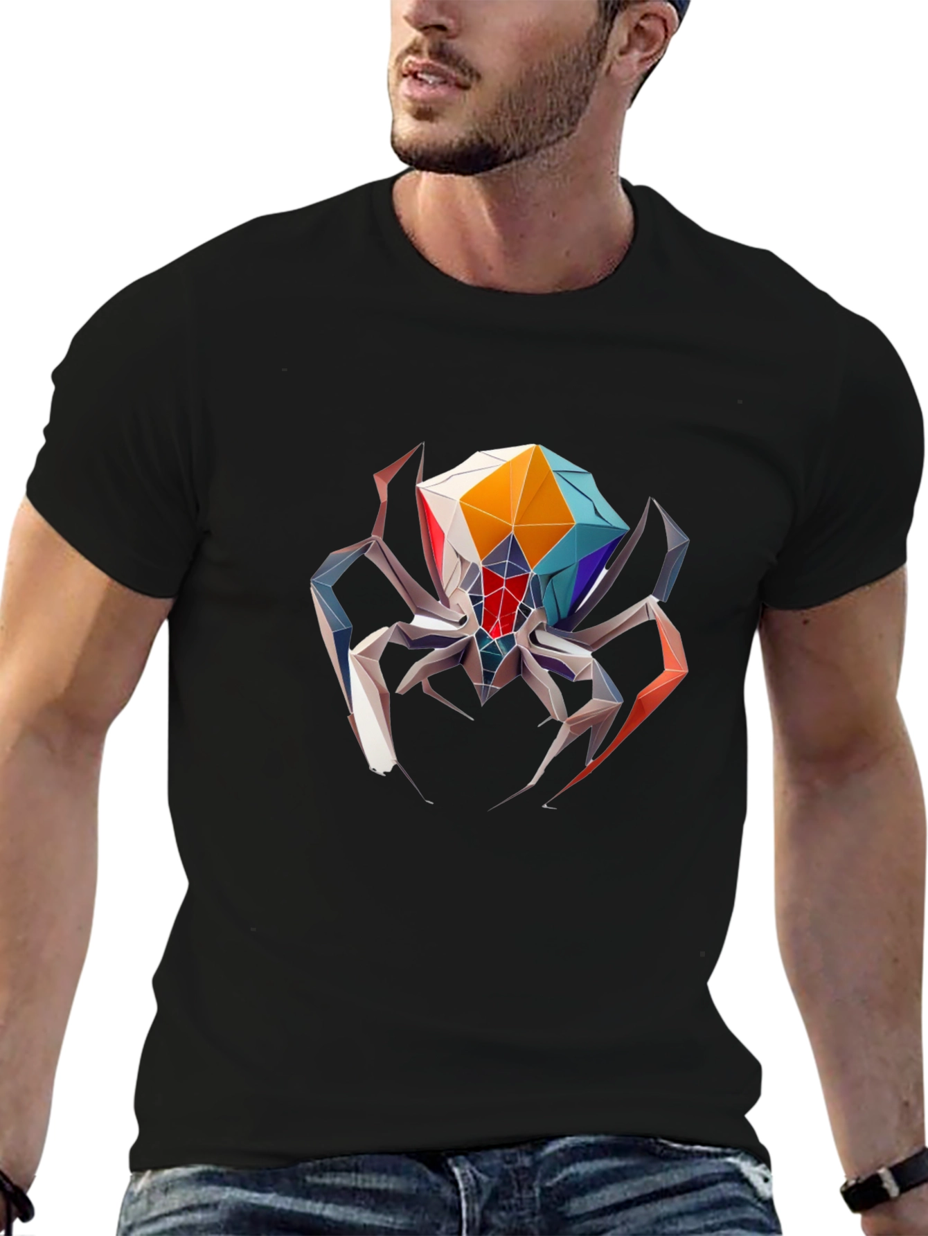 Geometric Spider Graphic Tee - Black