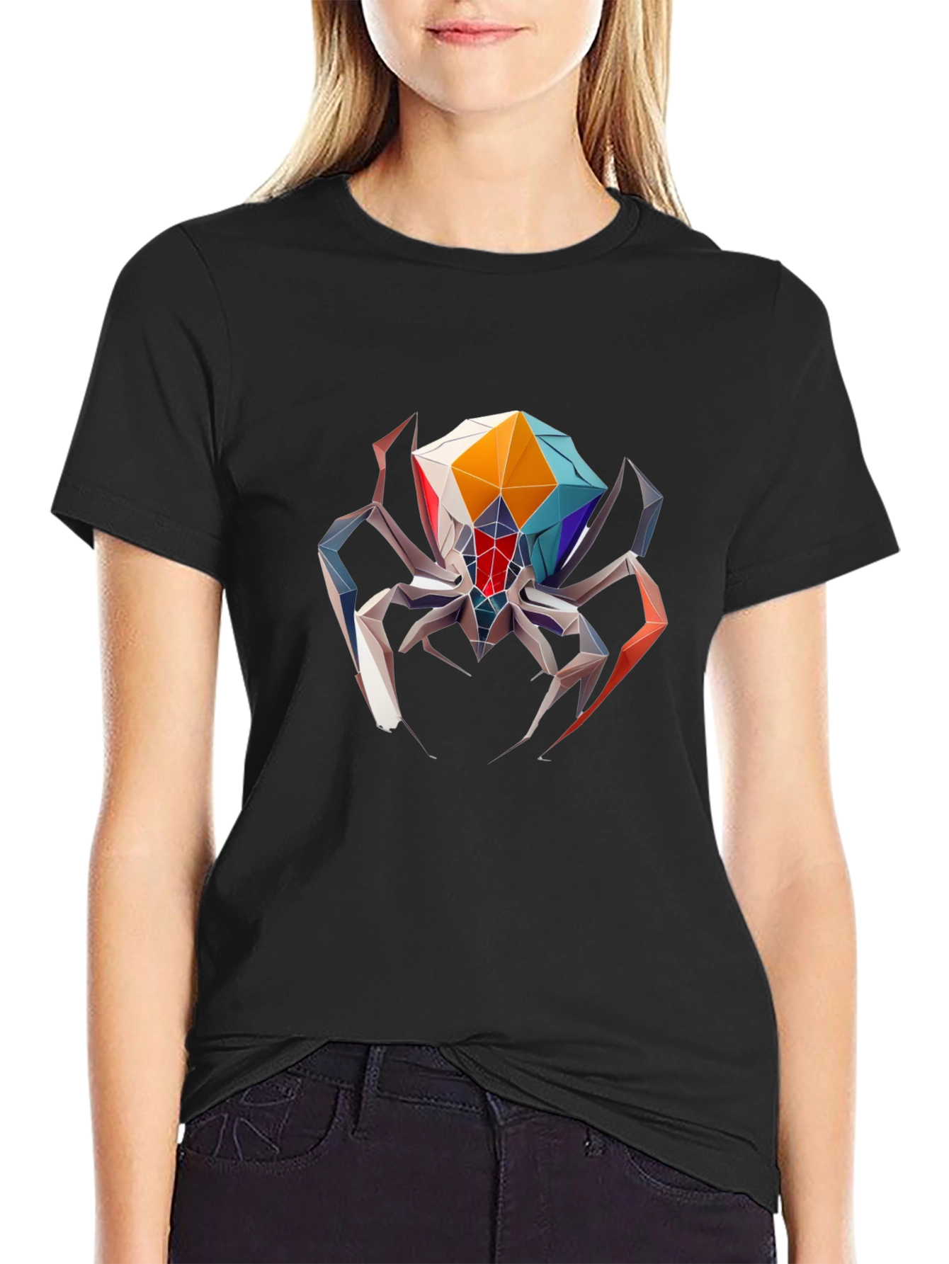 Geometric Spider Graphic Tee - Black
