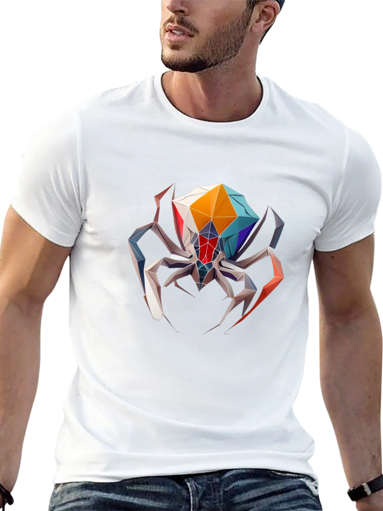 Geometric Spider Graphic Tee - Black
