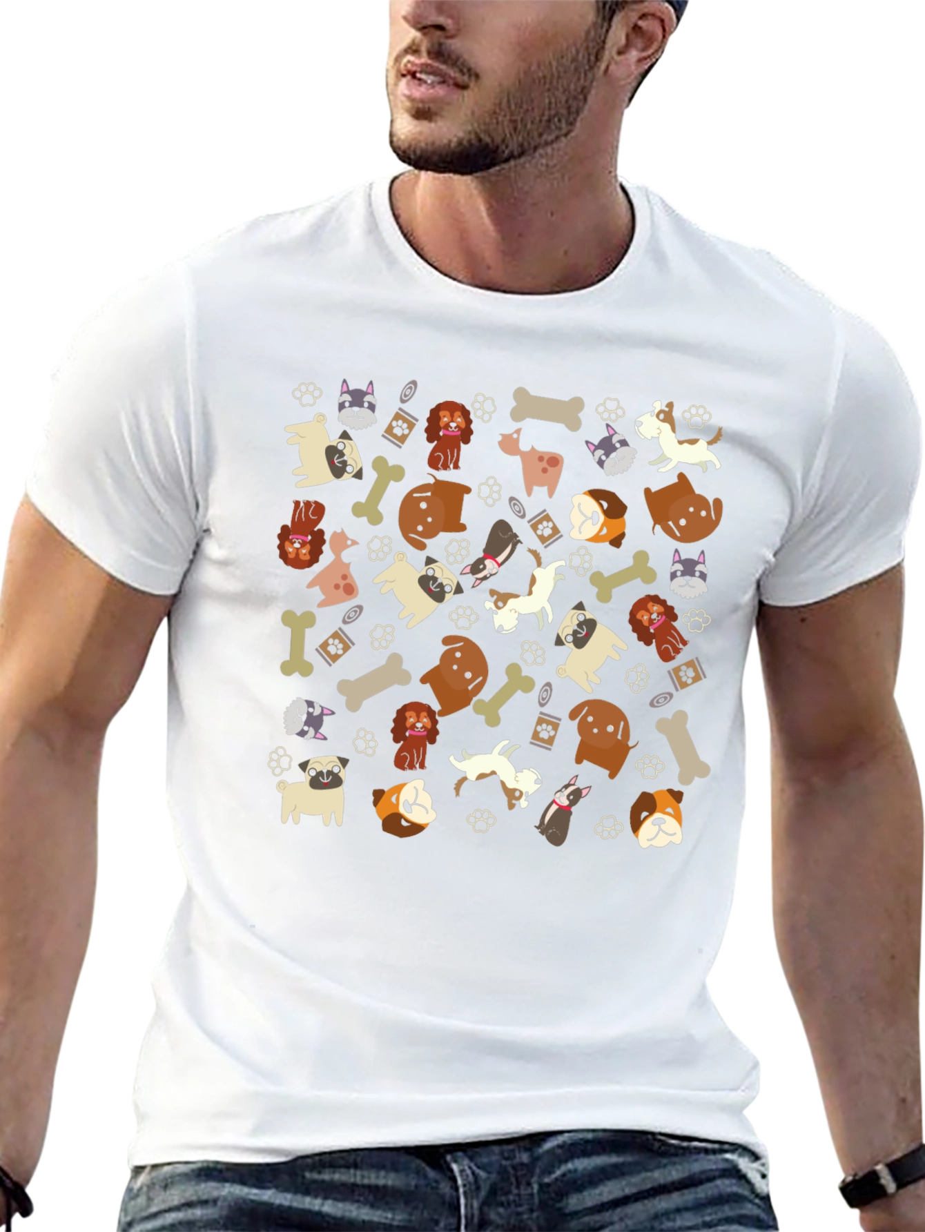 Dog Breed Pattern Black T-Shirt