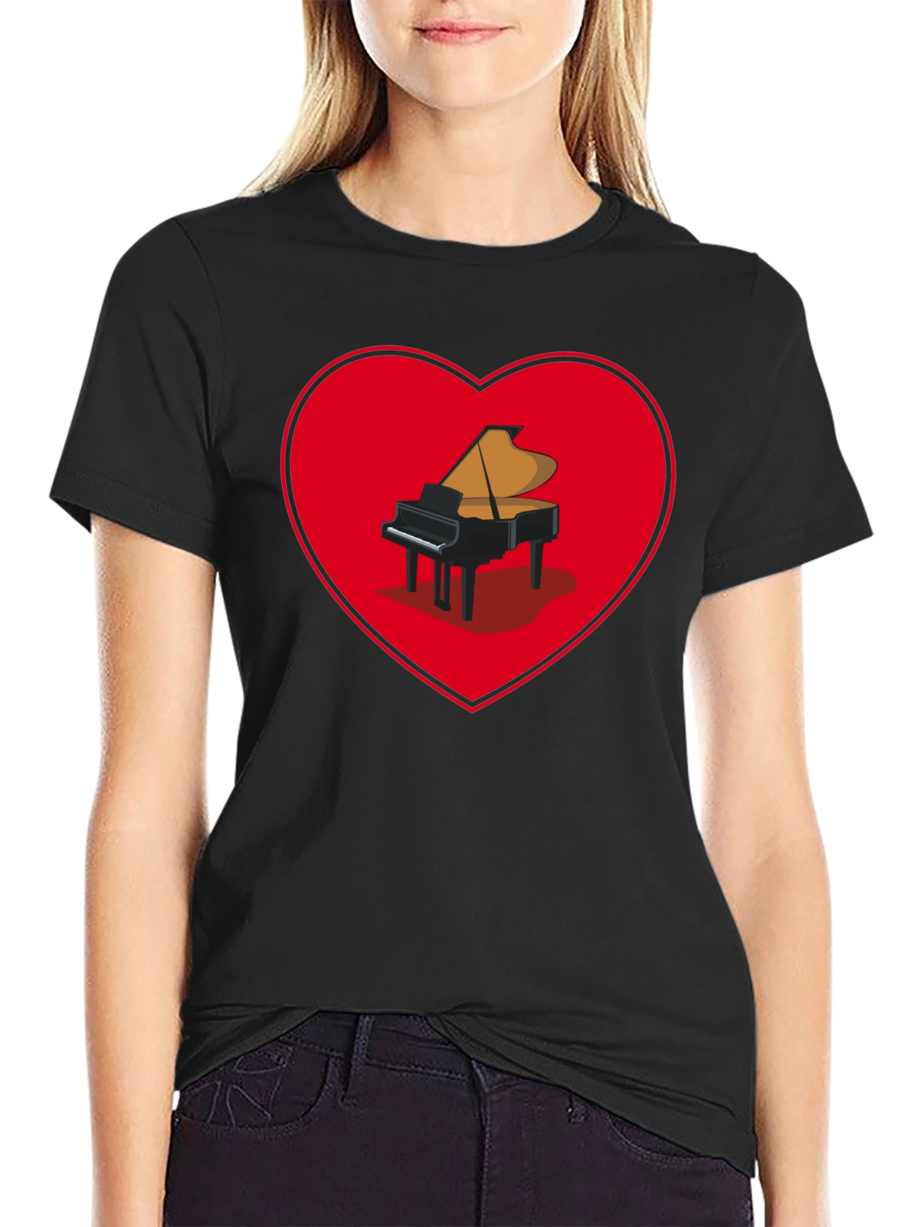 Piano Heart Graphic Tee - Music Lover Shirt