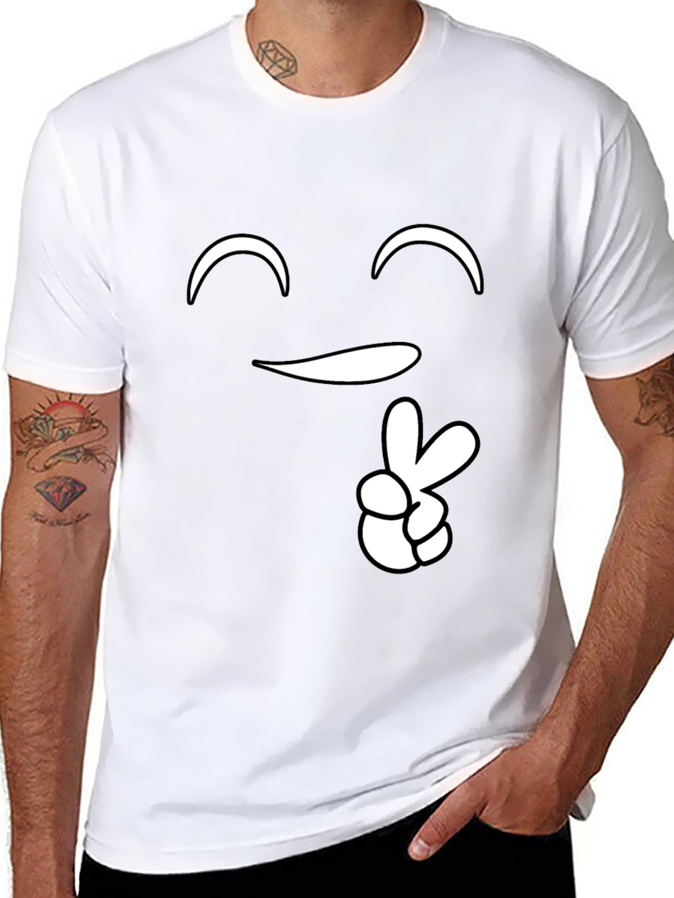 Peace Sign Smiley Face Graphic Tee - Black