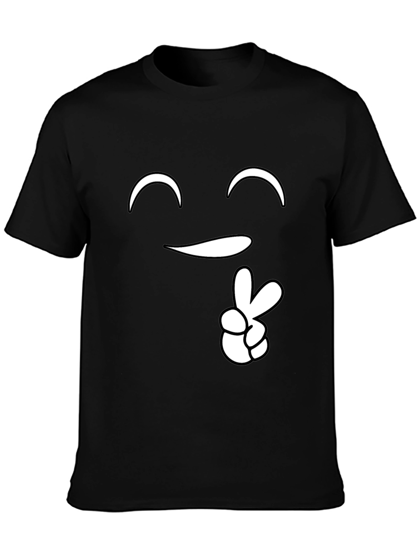 Peace Sign Smiley Face Graphic Tee - Black