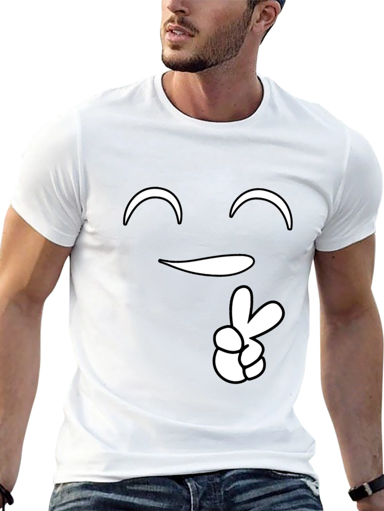 Peace Sign Smiley Face Graphic Tee - Black