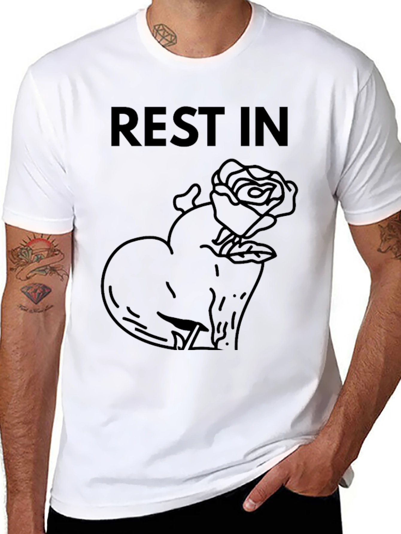 Rest In Rose Heart T-Shirt - Black Graphic Tee