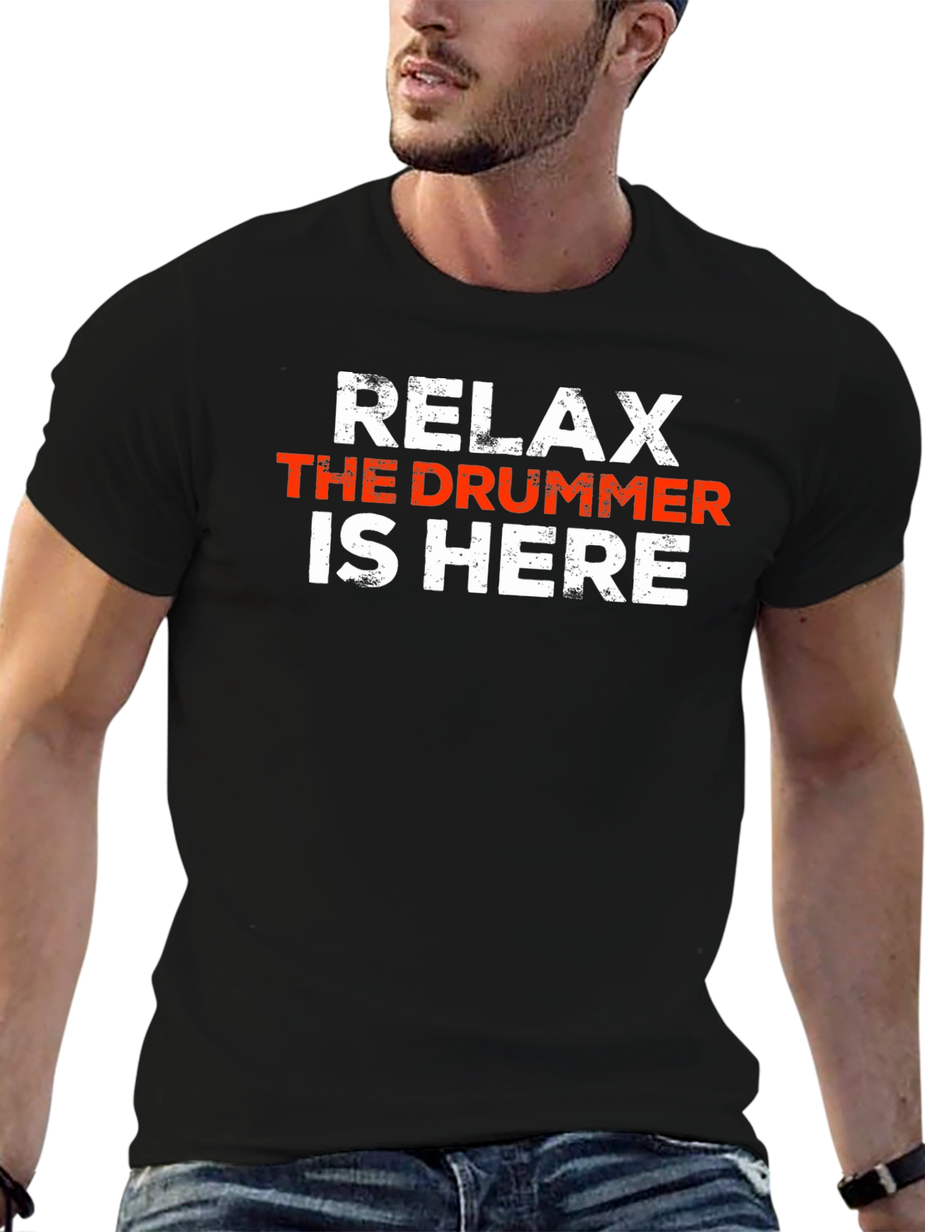Relax The Drummer Is Here - Black Graphic T-Shirt