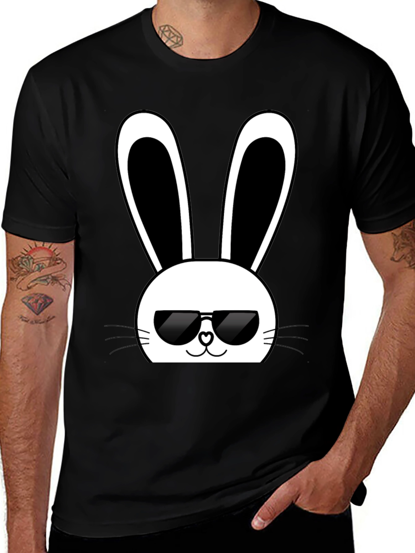 Cool Bunny Graphic Tee - Black Cotton T-Shirt