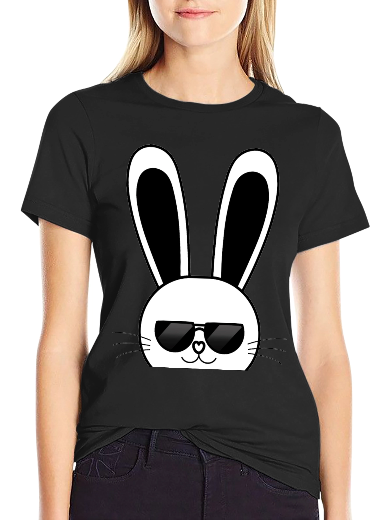 Cool Bunny Graphic Tee - Black Cotton T-Shirt