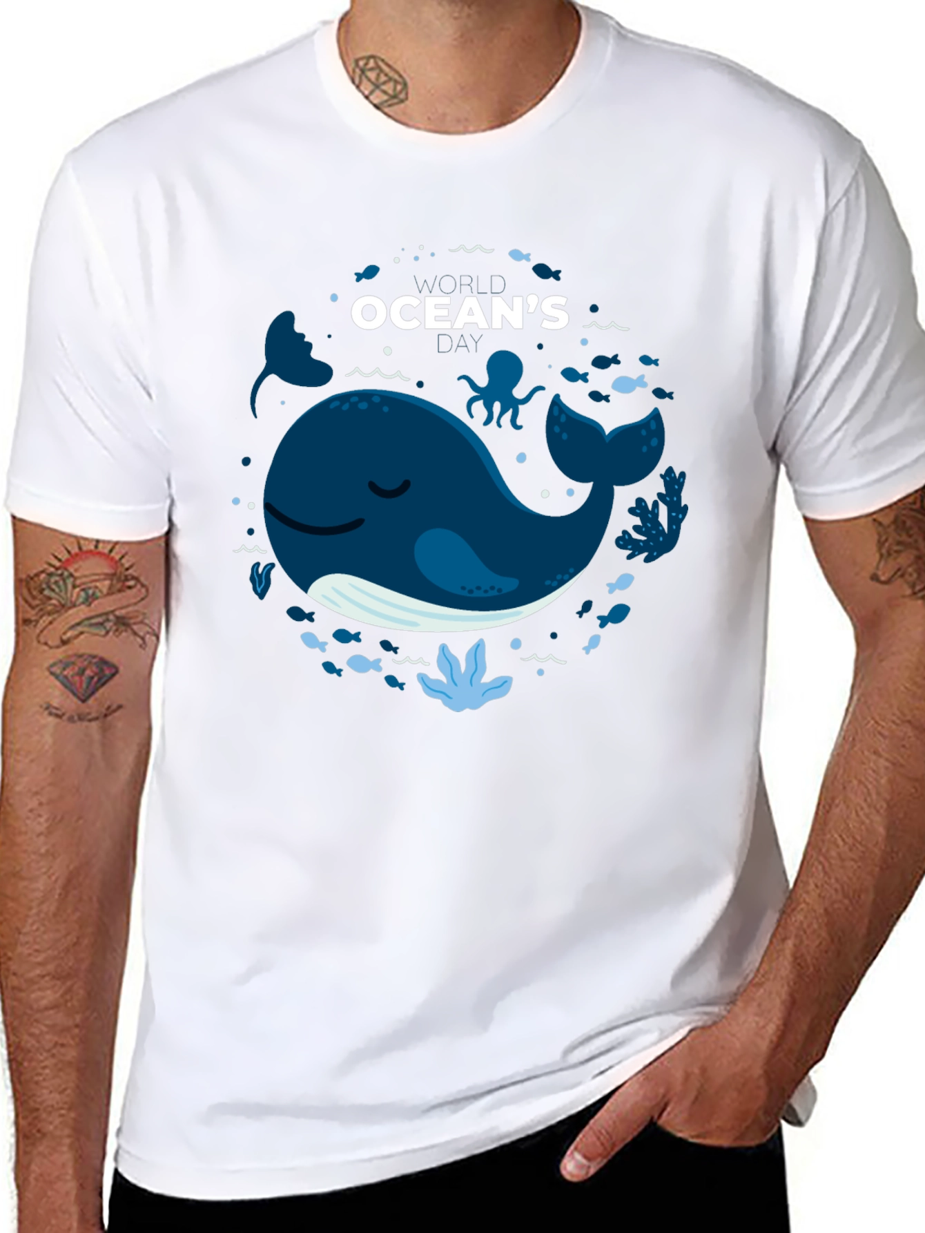 Oceans Whale Graphic Print Black T-Shirt