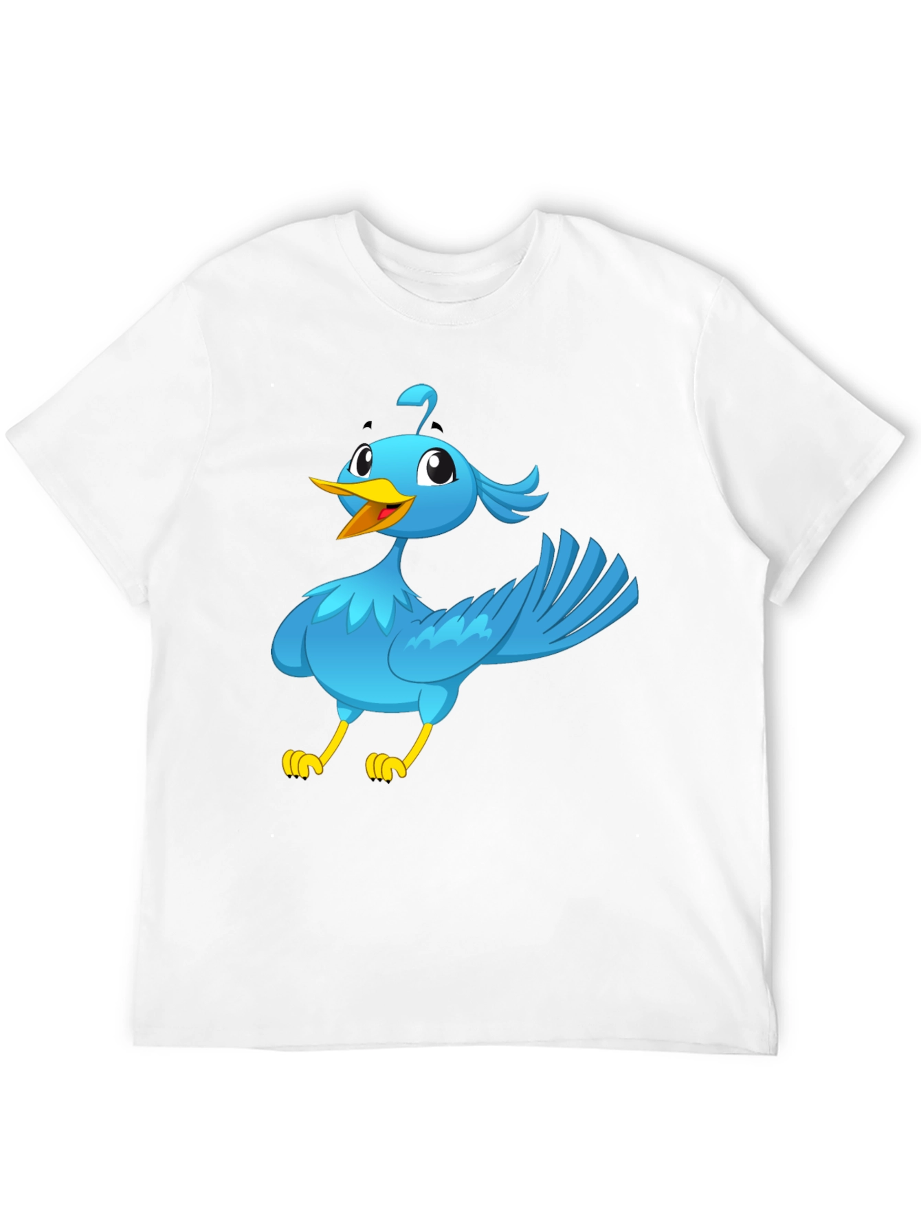 Cartoon Bird Graphic Tee - Black Cotton T-Shirt