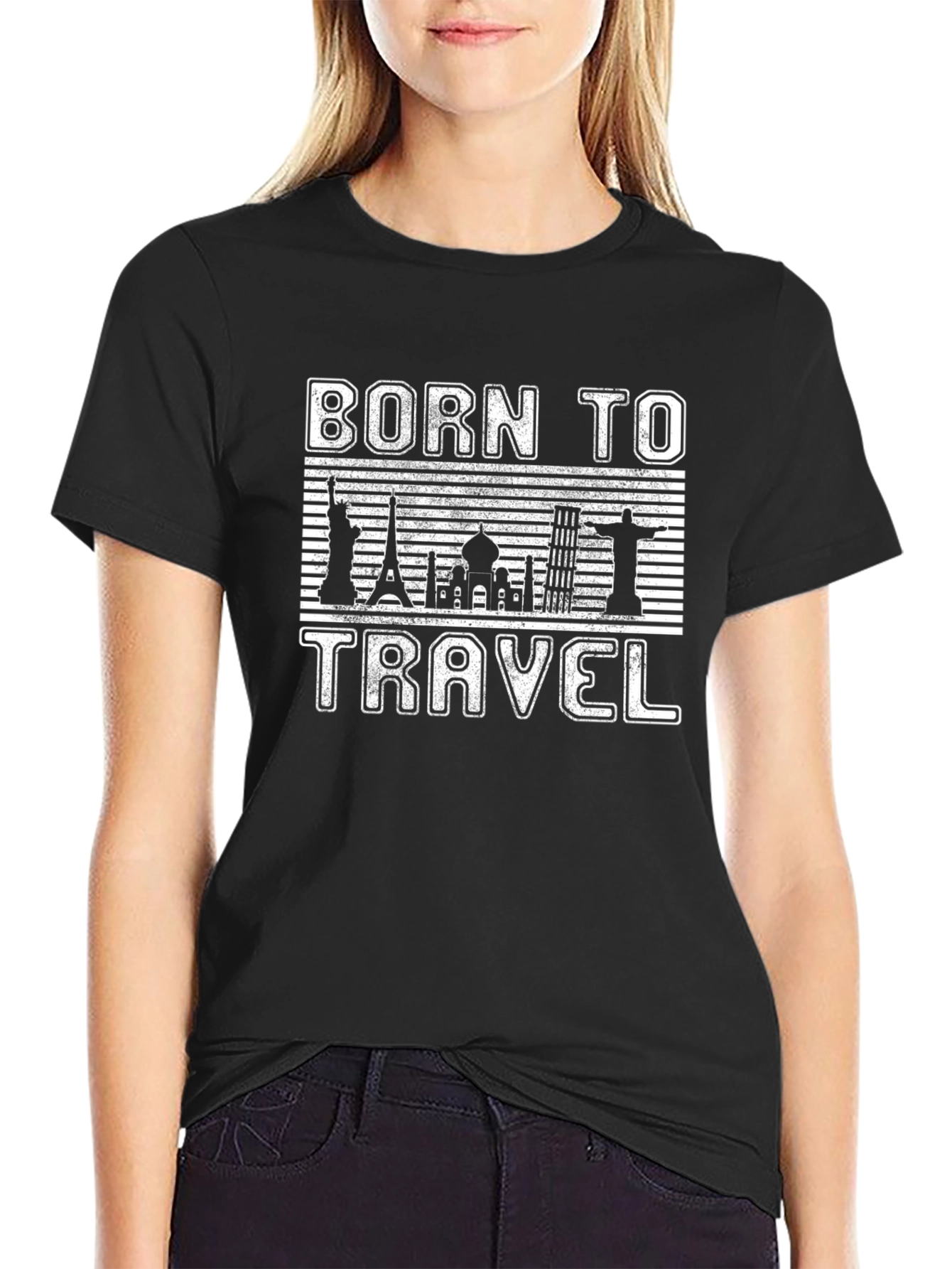 Born to Travel Black Graphic T-Shirt