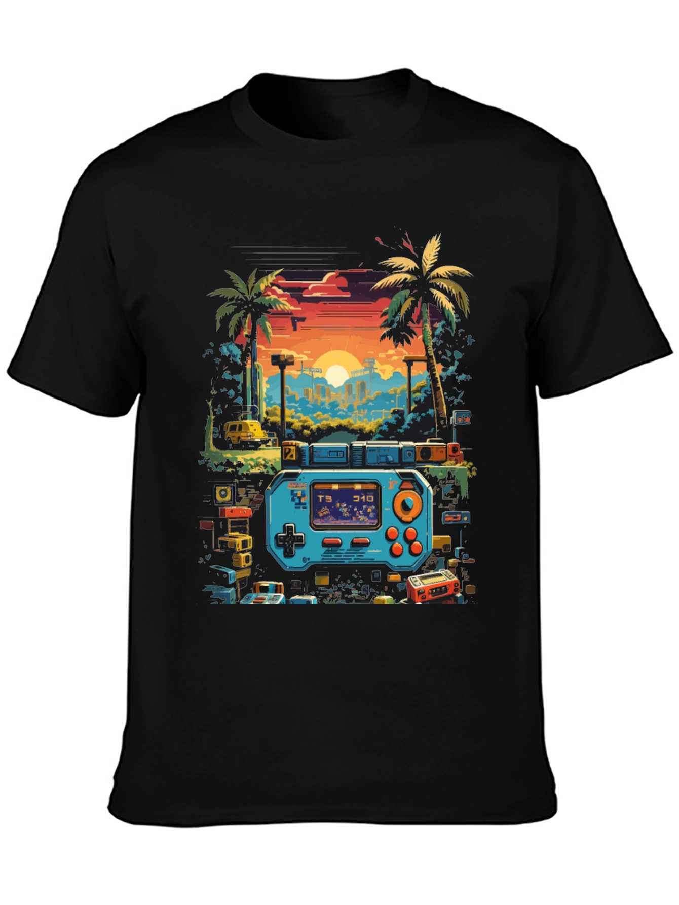 Retro Gaming T-Shirt: Pixel Sunset Design